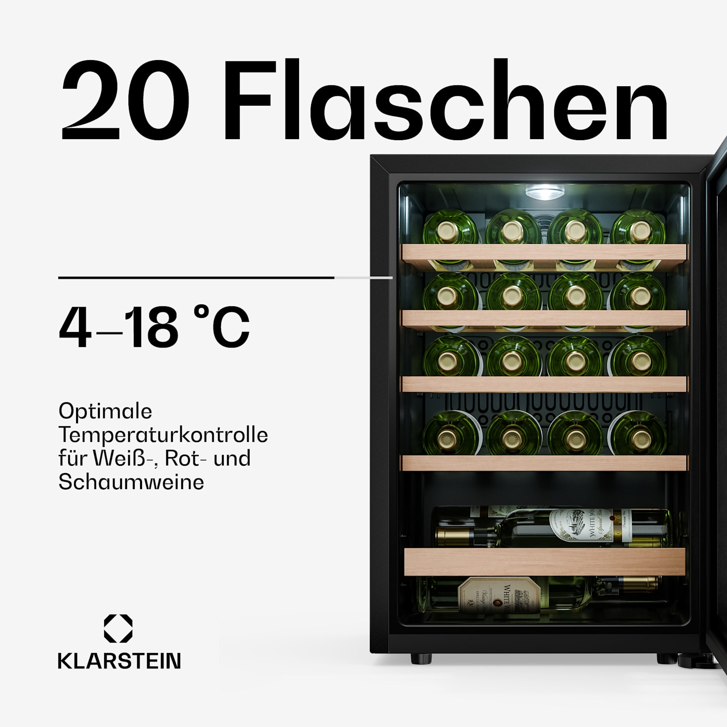 Bevora Weinkühlschrank freistehend | 4 Einschübe | 62 Liter | 20 Flaschen | 43 cm 20 Flaschen