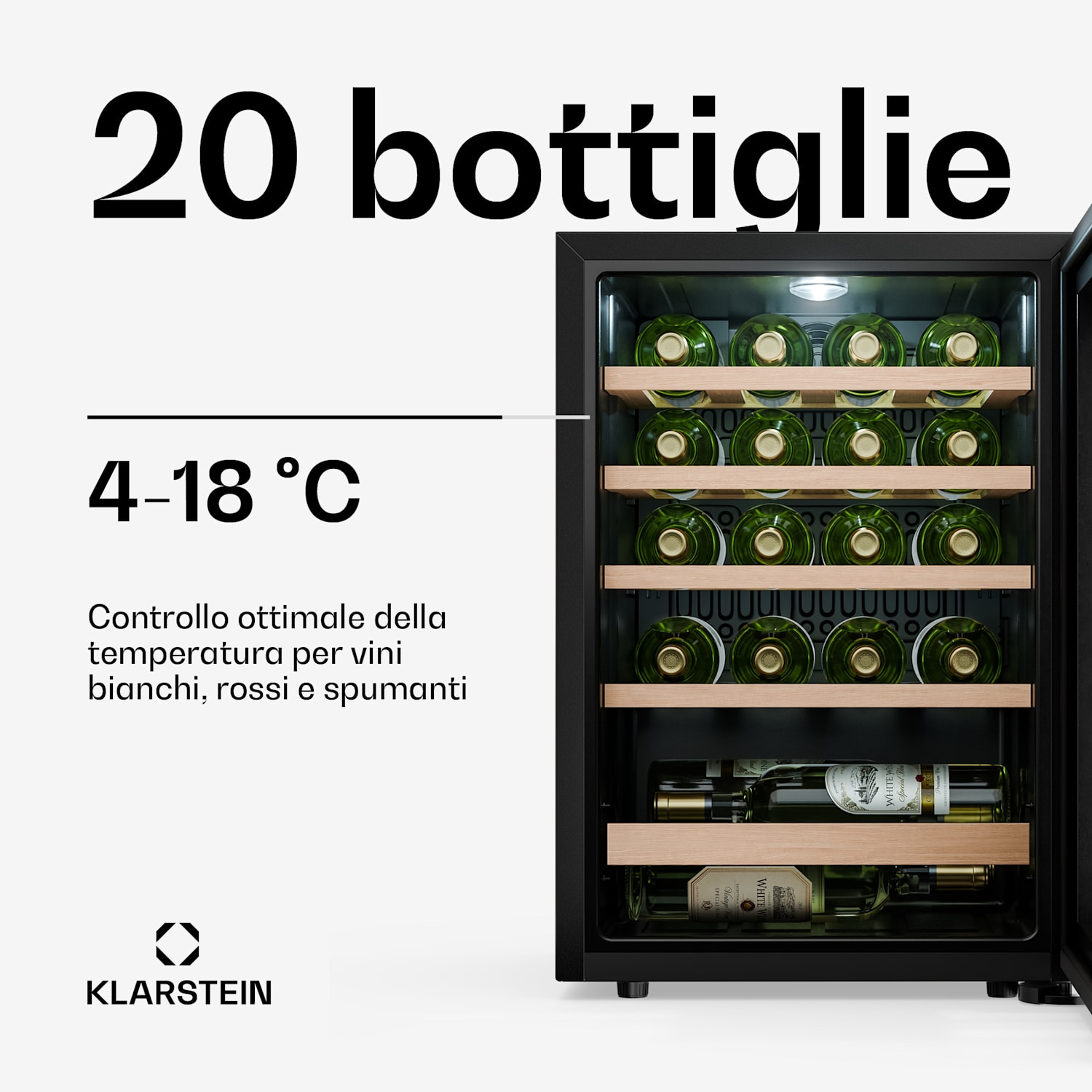 Bevora - Frigorifero per vini a libera installazione | 4 ripiani | 62 litri | 20 bottiglie | 43 cm 20 bottiglie