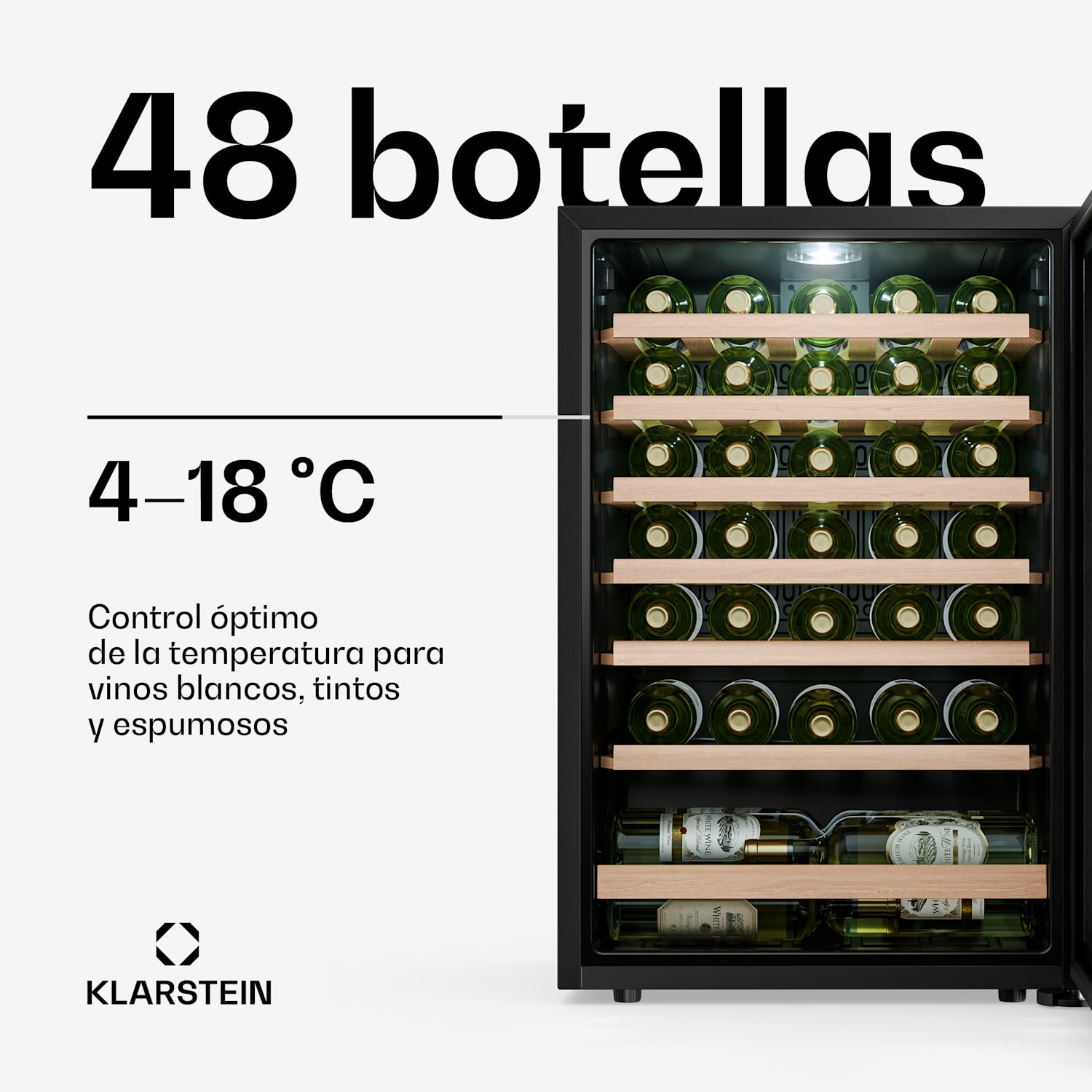 Bevora nevera independiente para vino | 6 estantes | 128 litros | 48 botellas | 54 cm 48 botellas