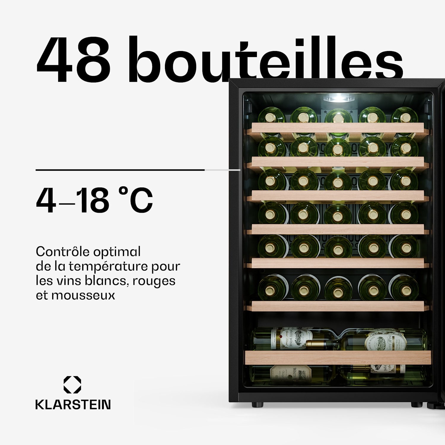 Bevora Cave à vin autonome | 6 clayettes | 128 litres | 48 bouteilles | 54 cm 48 bouteilles