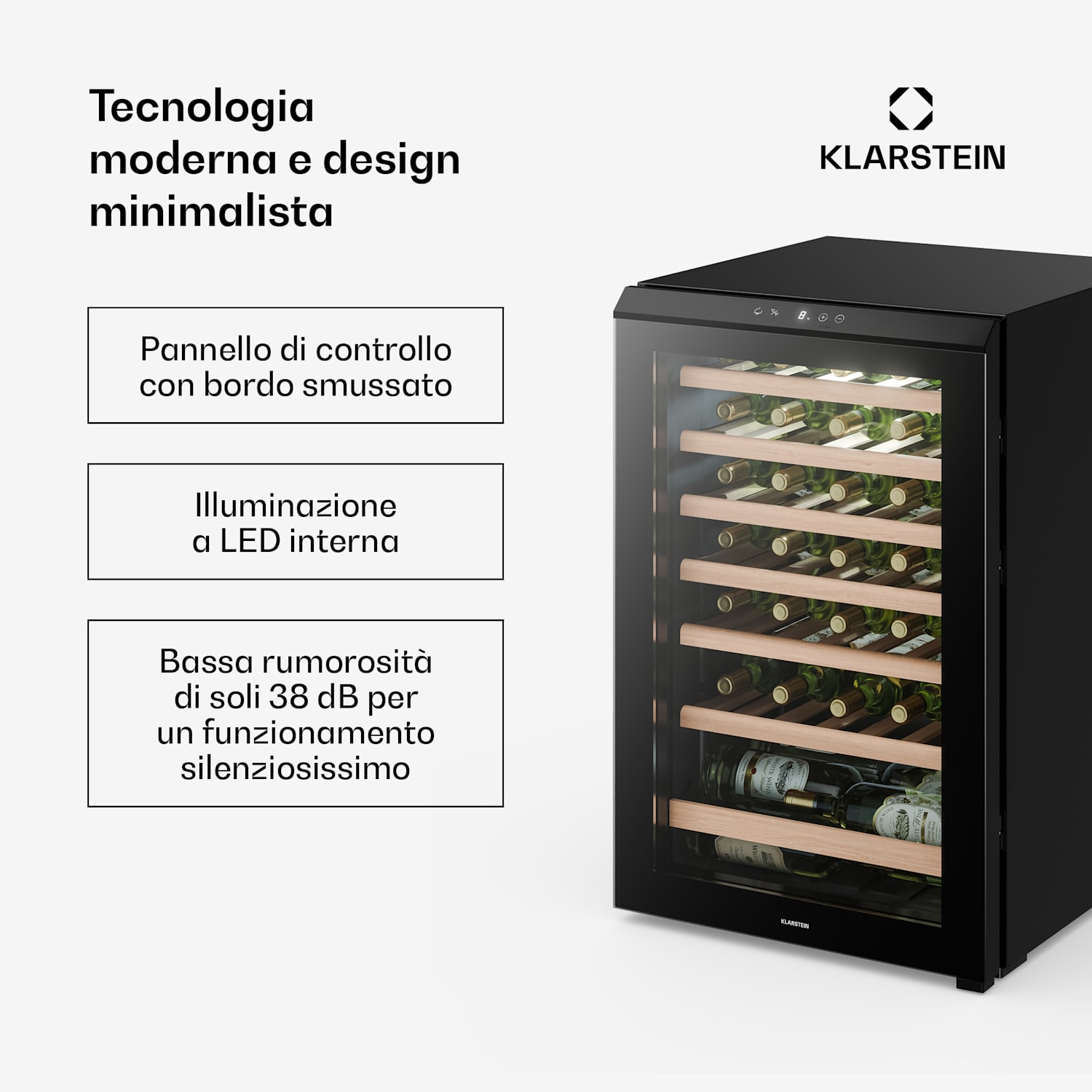 Bevora - Frigorifero per vini a libera installazione | 6 ripiani | 128 litri | 48 bottiglie | 54 cm 48 bottiglie
