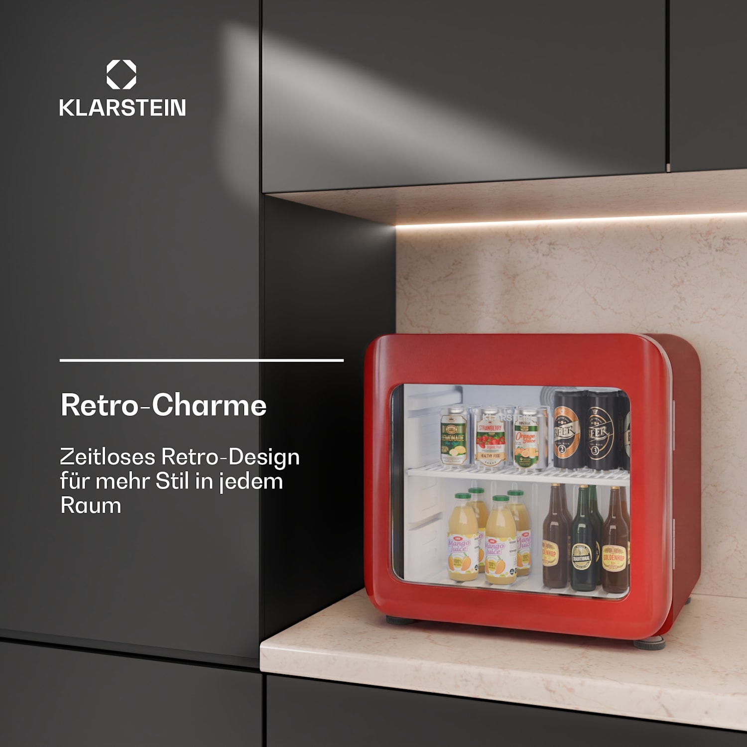 Audrey Evo Getränkekühlschrank | 39 x 38 cm | LED-Innenbeleuchtung | 75 W | 42 dB 46 Ltr | Rot