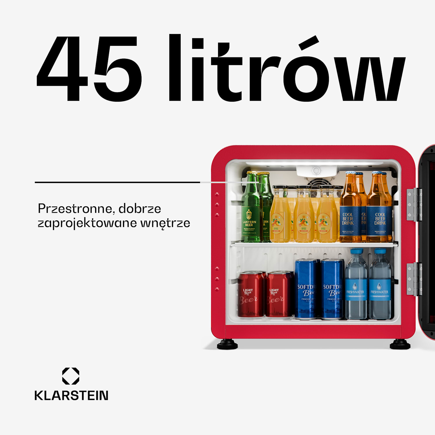 Audrey Evo chłodziarka do napojów | 39 x 38 cm | oświetlenie LED | 75 W | 42 dB 46 Ltr | Rdeča