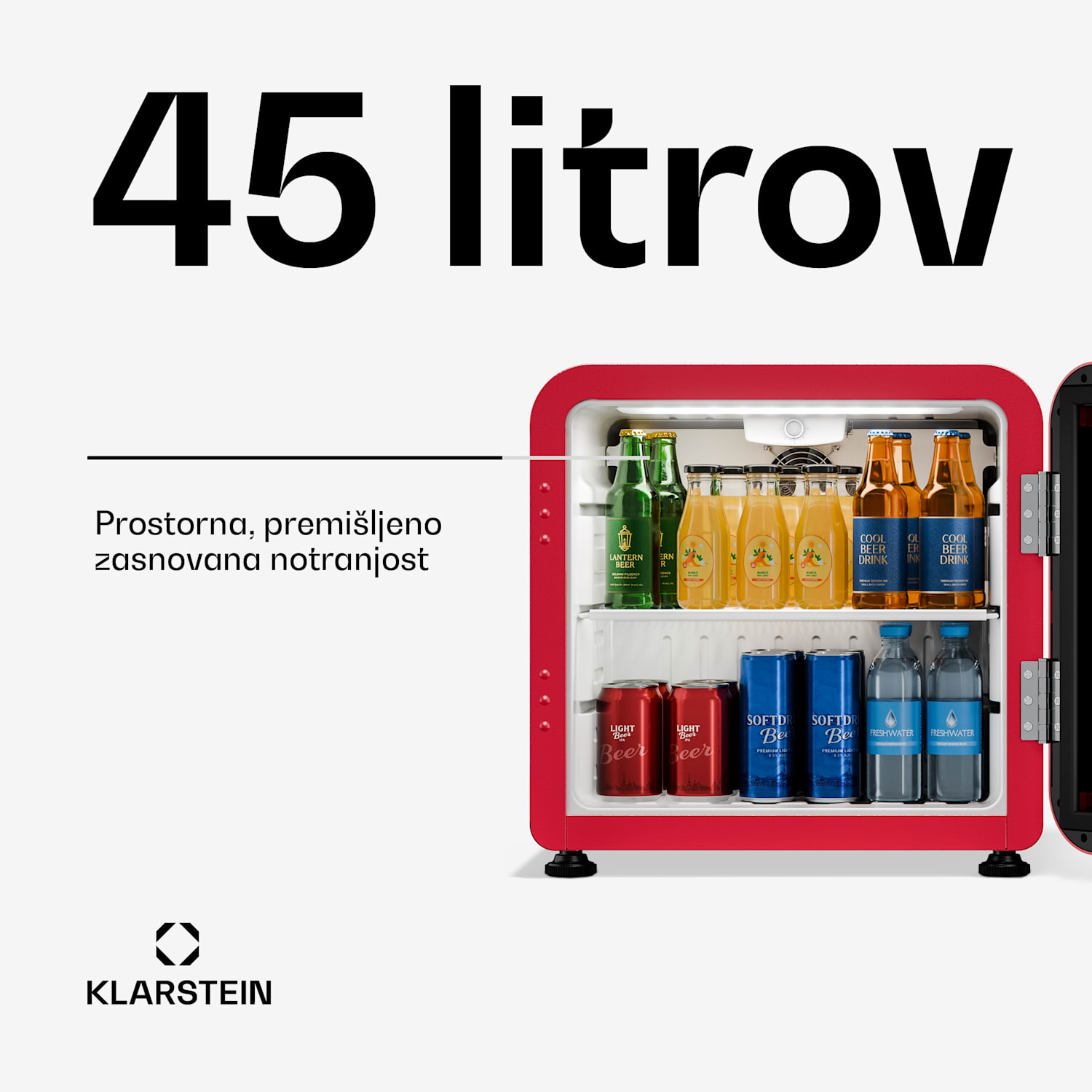 Audrey Evo hladilnik za pijačo | 39 x 38 cm | LED notranja osvetlitev | 75 W | 42 dB 46 Ltr | Rdeča