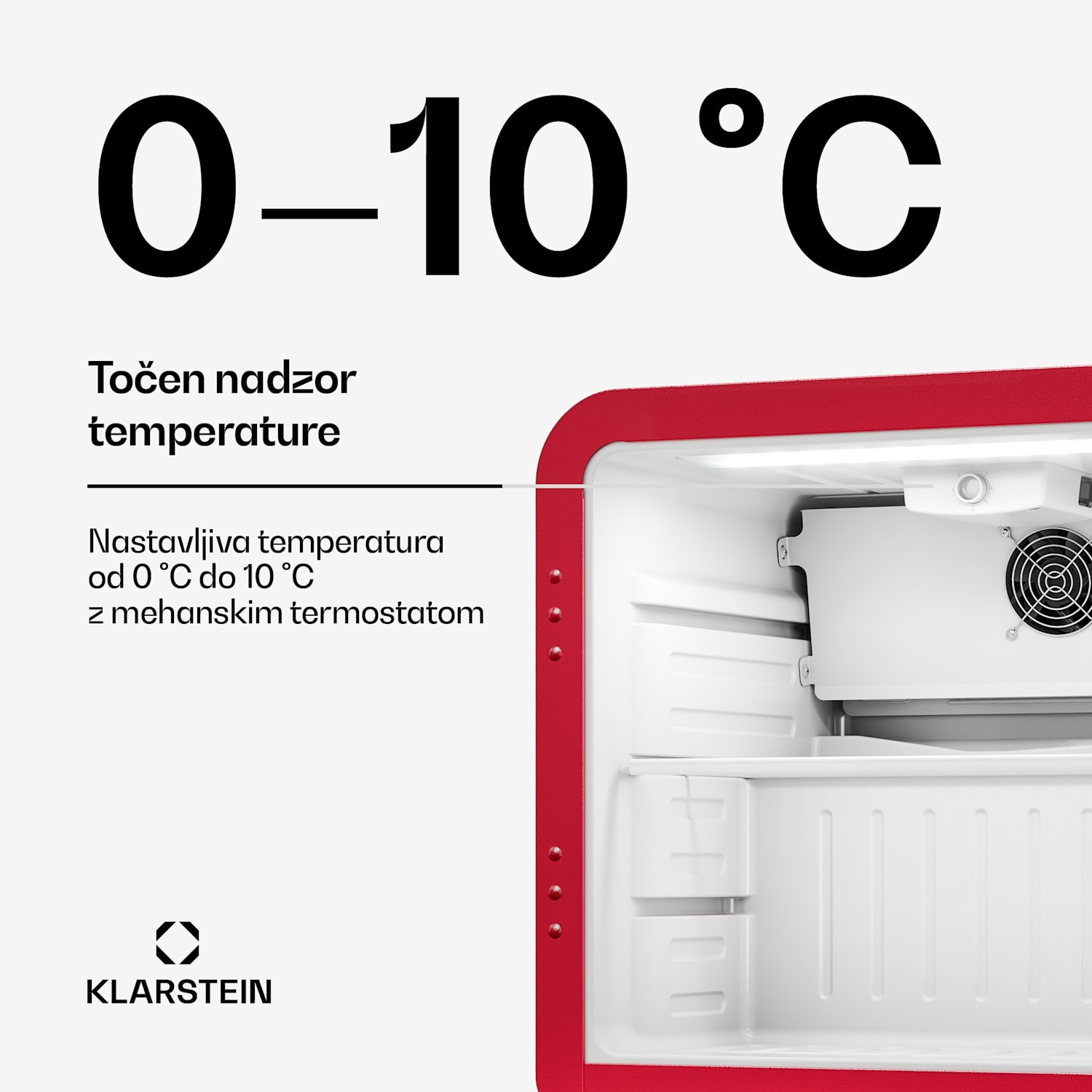 Audrey Evo hladilnik za pijačo | 39 x 38 cm | LED notranja osvetlitev | 75 W | 42 dB 46 Ltr | Rdeča