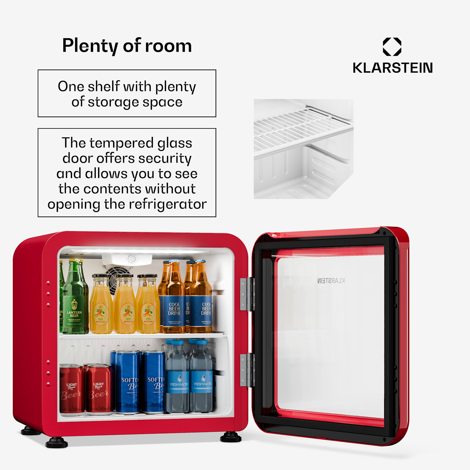 Audrey Evo beverage cooler | 39 x 38 cm | LED interior lighting | 75 W | 42 dB 46 Ltr | Red