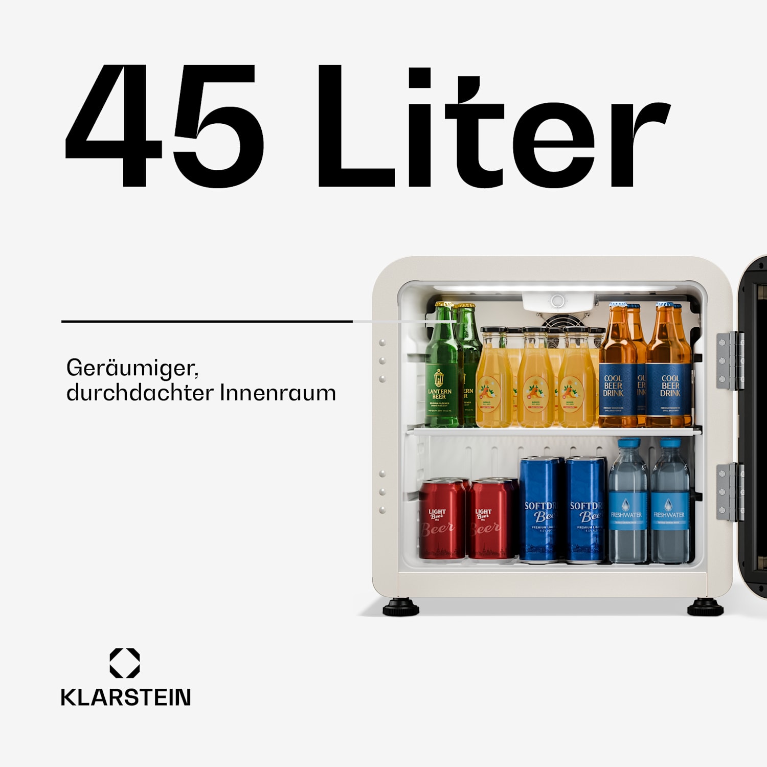 Audrey Evo Getränkekühlschrank | 39 x 38 cm | LED-Innenbeleuchtung | 75 W | 42 dB 46 Ltr | Creme