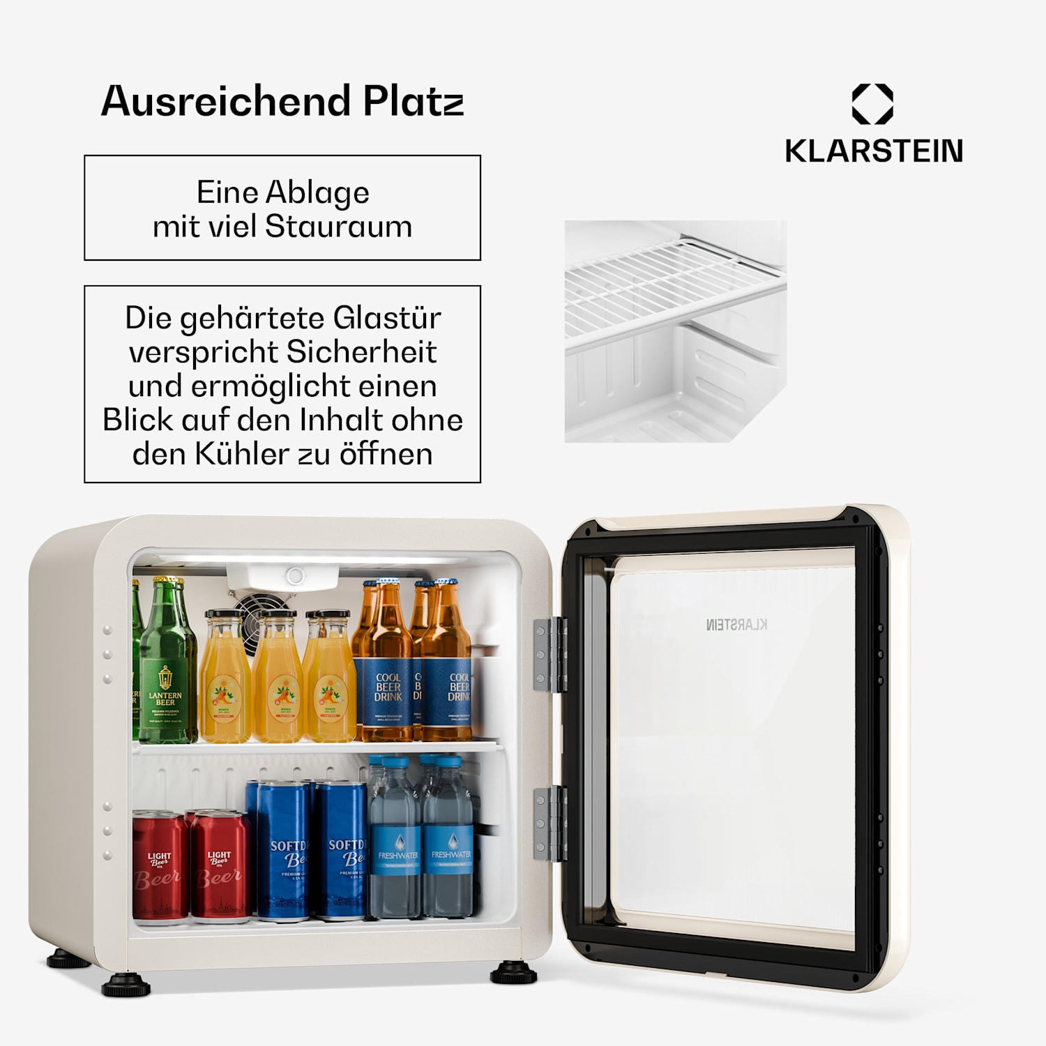 Audrey Evo Getränkekühlschrank | 39 x 38 cm | LED-Innenbeleuchtung | 75 W | 42 dB 46 Ltr | Creme
