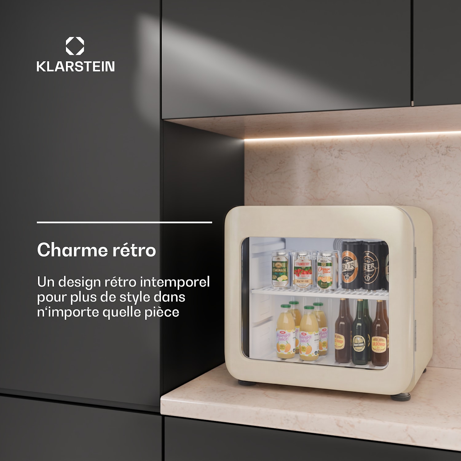 Audrey Evo Réfrigérateur à boissons | 39 x 38 cm | Éclairage intérieur LED | 75 W | 42 dB 46 L | Krem