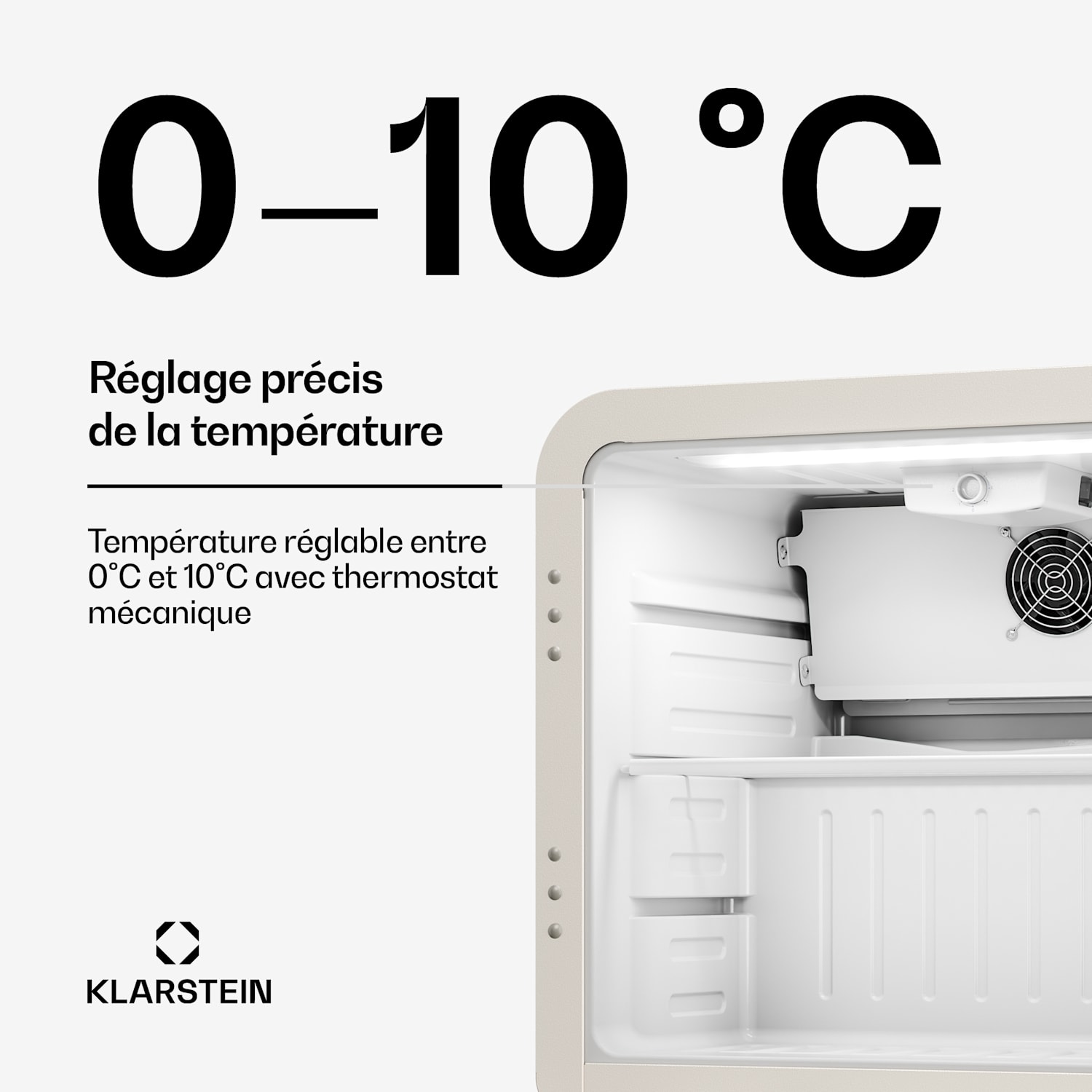 Audrey Evo Réfrigérateur à boissons | 39 x 38 cm | Éclairage intérieur LED | 75 W | 42 dB 46 L | Krem