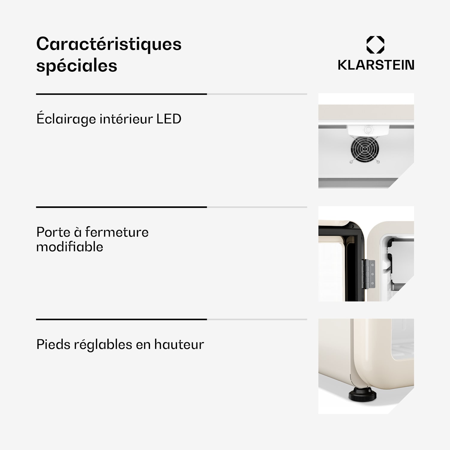 Audrey Evo Réfrigérateur à boissons | 39 x 38 cm | Éclairage intérieur LED | 75 W | 42 dB 46 L | Krem
