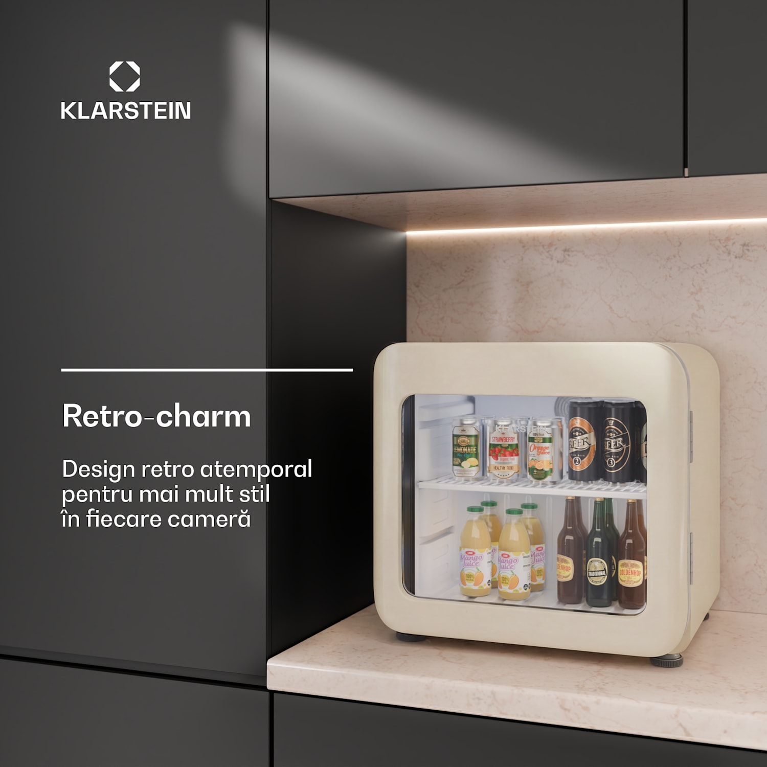 Răcitor de băuturi Audrey Evo | 39 x 38 cm | LED iluminat interior | 75 W | 42 dB 46 L | Crem