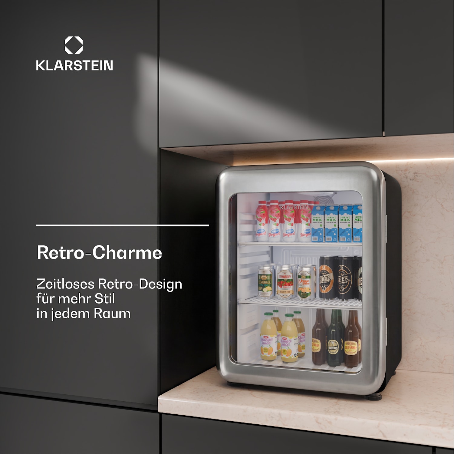 Audrey Evo Getränkekühlschrank | 56 x 38 cm | LED-Innenbeleuchtung | 85 W | 42 dB 68 Ltr | Silber