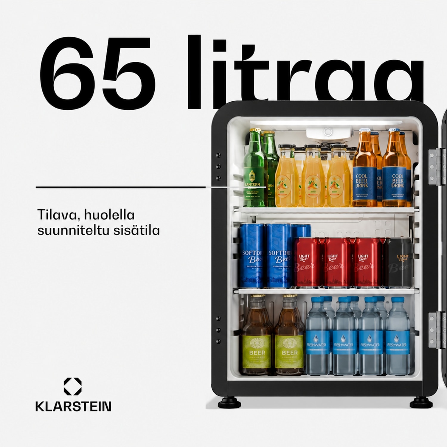 Audrey Evo juomajääkaappi | 64 x 47,5 cm | LED-sisävalo | 85 W | 42 dB 65 l | Hopea