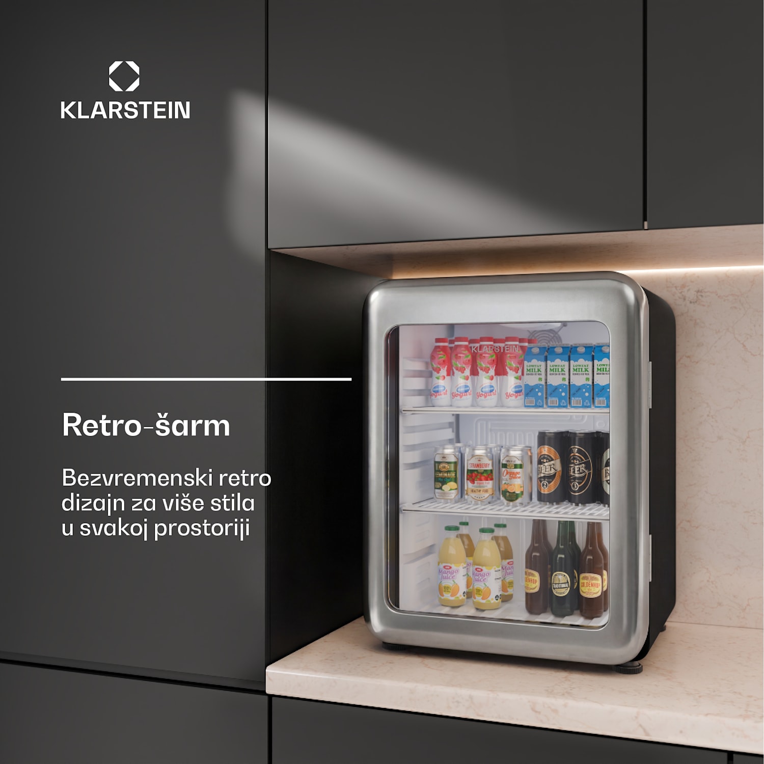 Audrey Evo hladnjak za pića | 56 x 38 cm | LED unutarnja rasvjeta | 85 W | 42 dB 68 L | Srebro