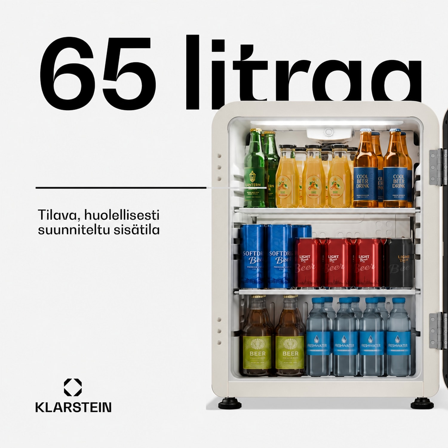 Audrey Evo juomajääkaappi | 64 x 47,5 cm | LED-sisävalaistus | 85 W | 42 dB 65 l | Kerma