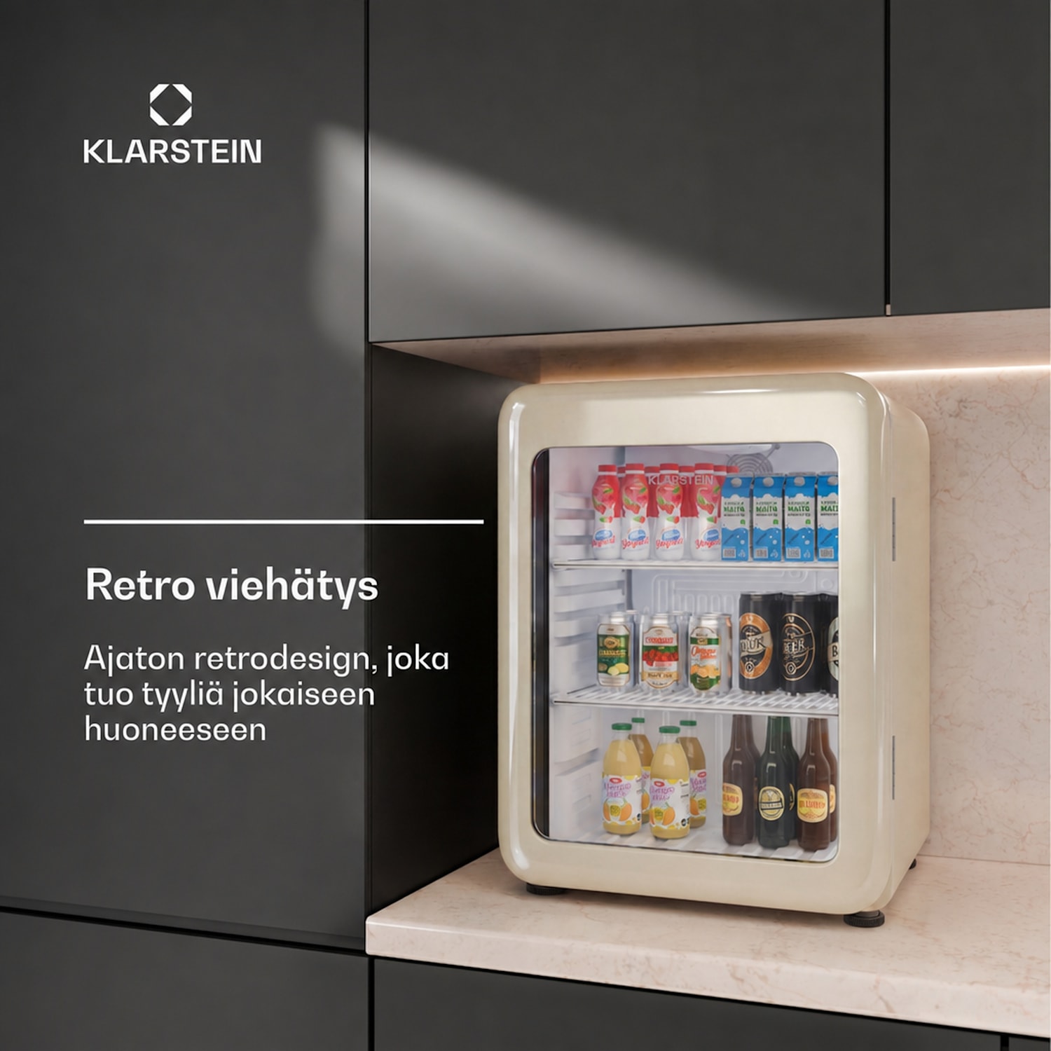 Audrey Evo juomajääkaappi | 64 x 47,5 cm | LED-sisävalaistus | 85 W | 42 dB 65 l | Kerma