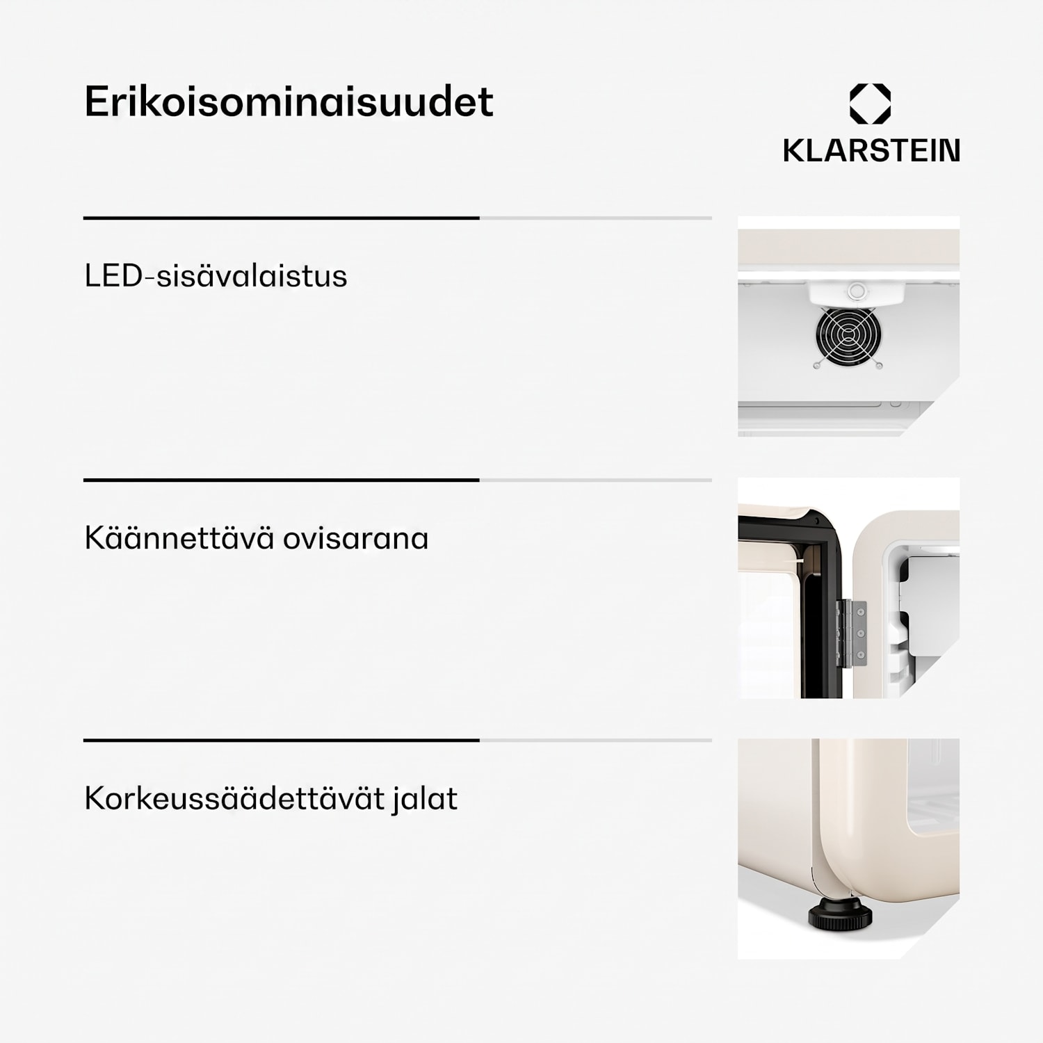 Audrey Evo juomajääkaappi | 64 x 47,5 cm | LED-sisävalaistus | 85 W | 42 dB 65 l | Kerma