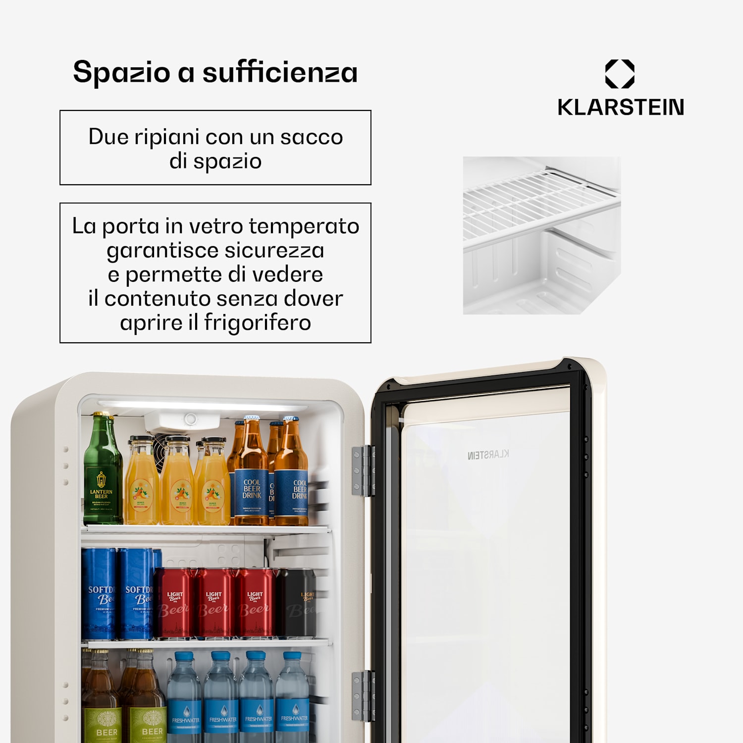 Audrey Evo - Frigorifero per bevande | 56 x 38 cm | Illuminazione interna a LED | 85 W | 42 dB 68 l | Creme