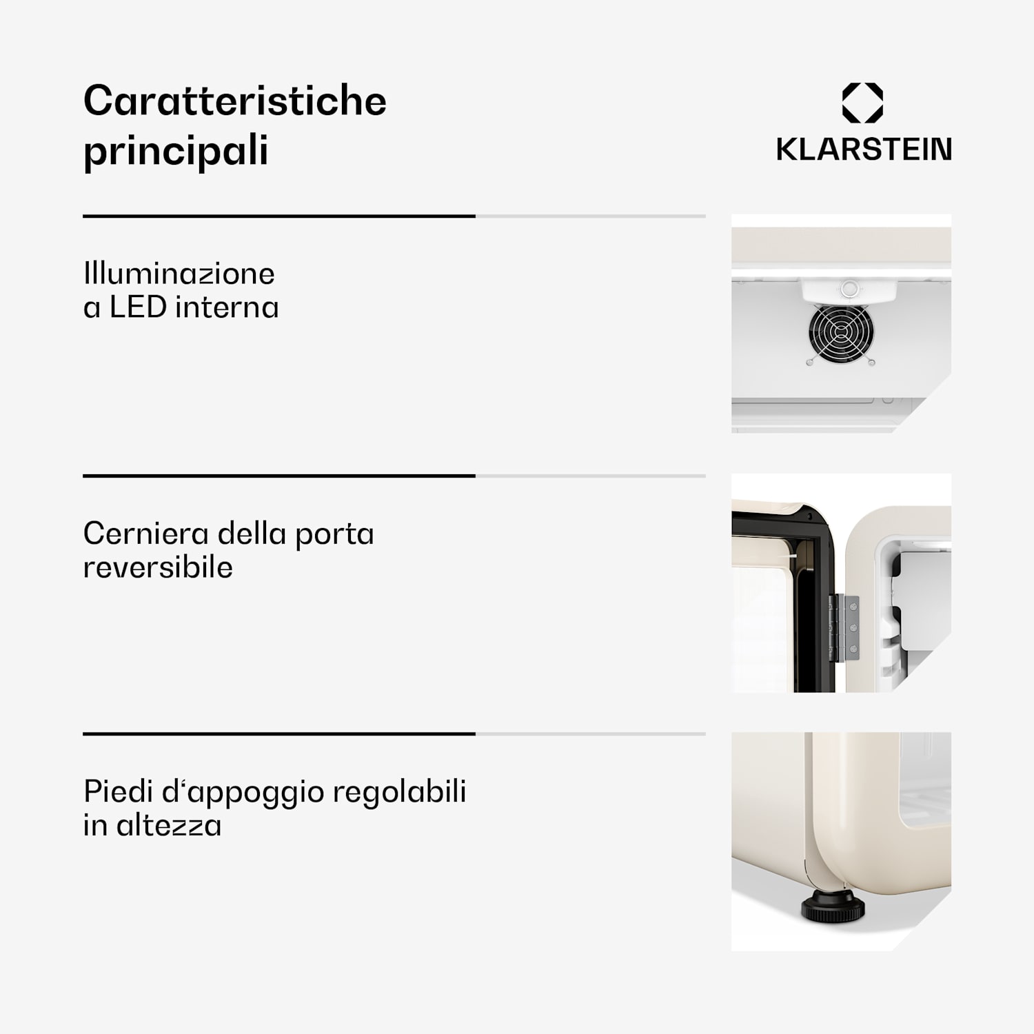 Audrey Evo - Frigorifero per bevande | 56 x 38 cm | Illuminazione interna a LED | 85 W | 42 dB 68 l | Creme