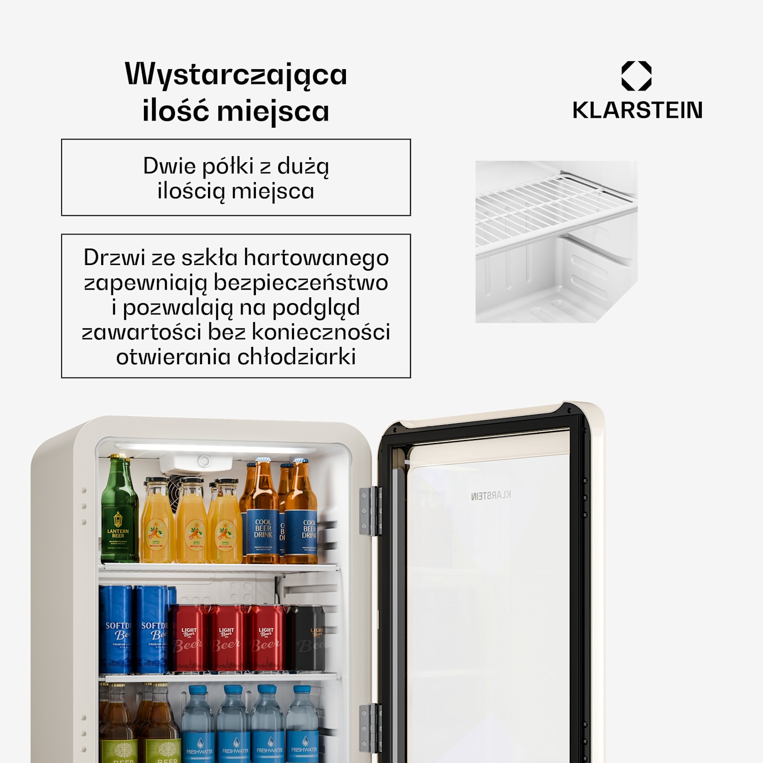 Audrey Evo chłodziarka do napojów | 56 x 38 cm | oświetlenie LED | 85 W | 42 dB 68 Ltr | Kremna