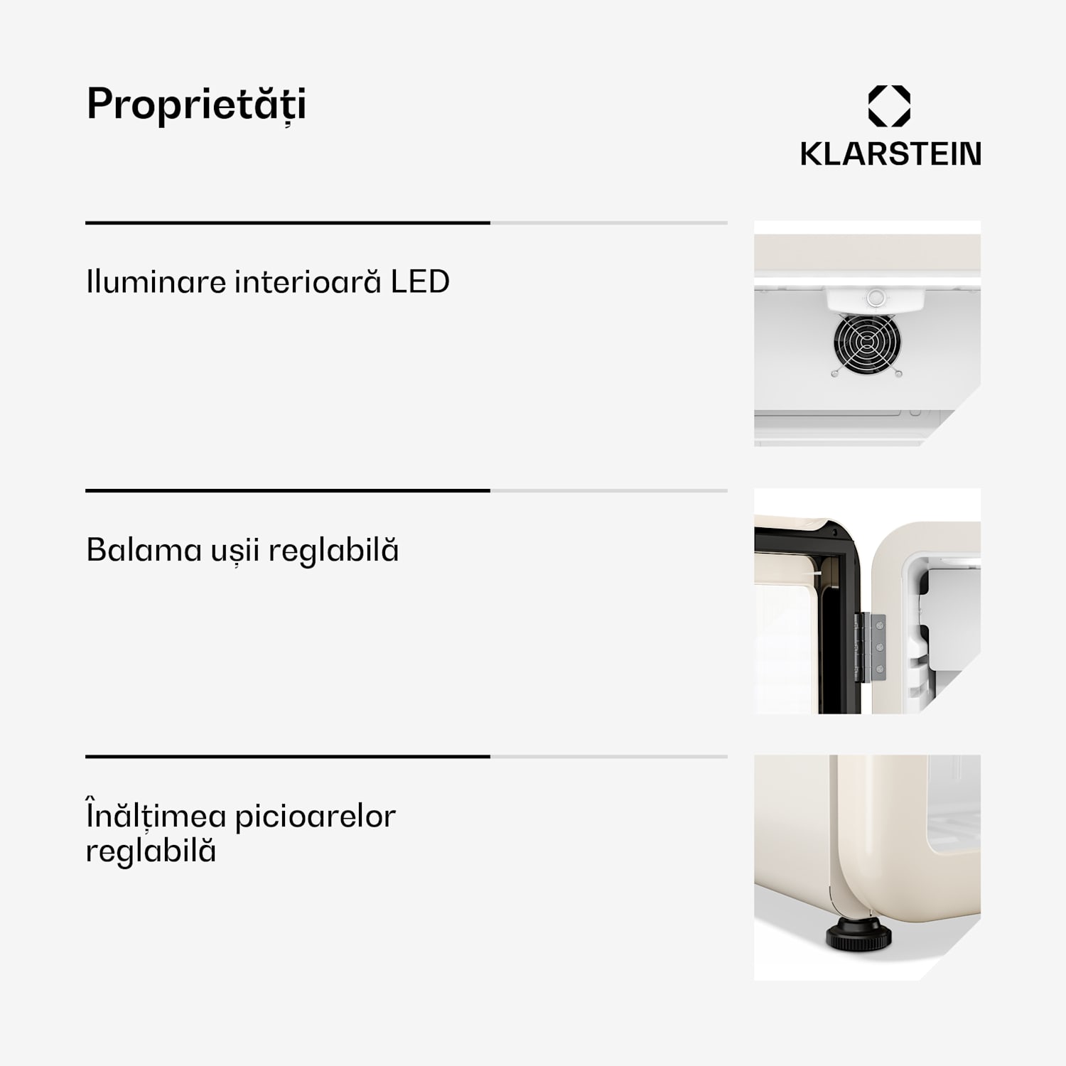 Klarstein Audrey Evo frigider pentru băuturi | 56 x 38 cm | iluminare interioară LED | 85 W | 42 dB 68 L | Crem