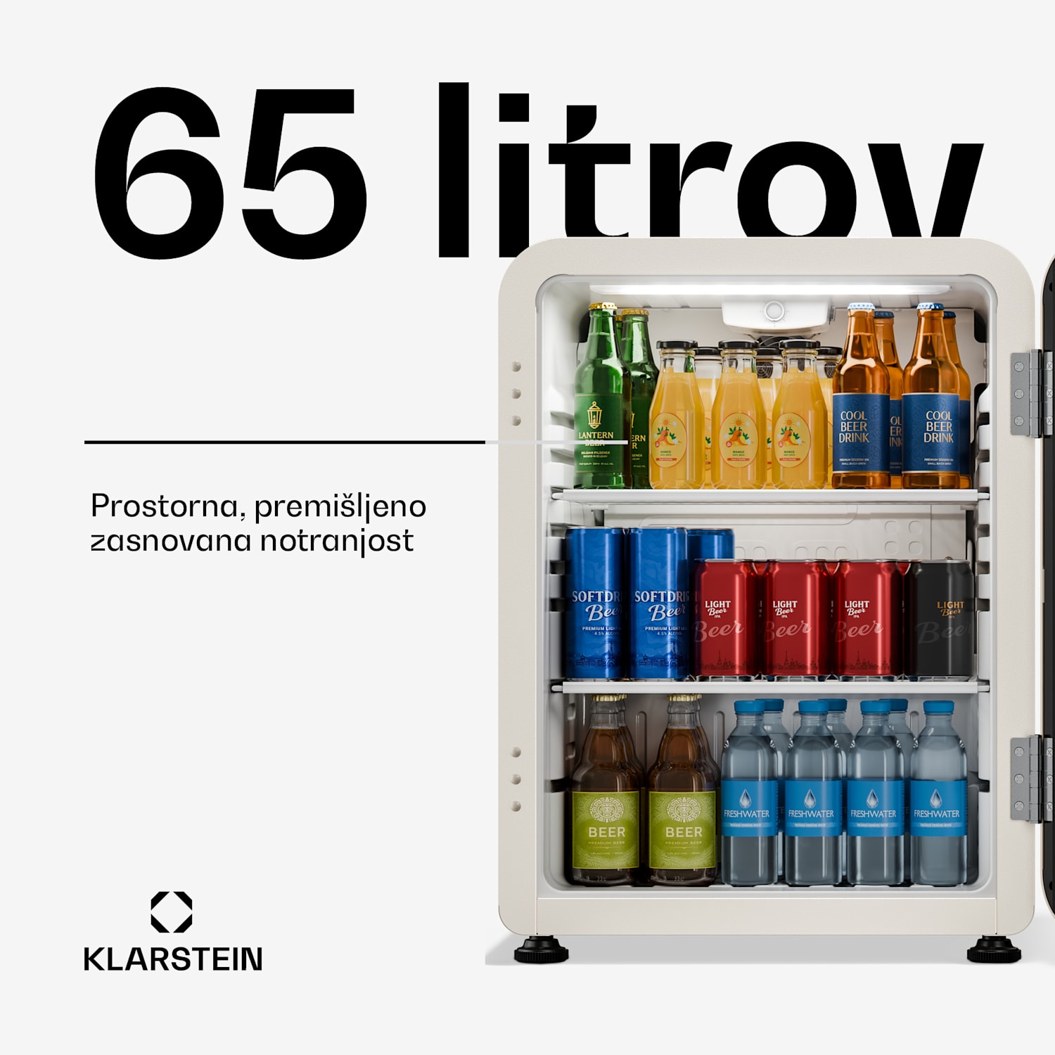 Audrey Evo hladilnik za pijačo | 56 x 38 cm | LED notranja osvetlitev | 85 W | 42 dB 68 Ltr | Kremna