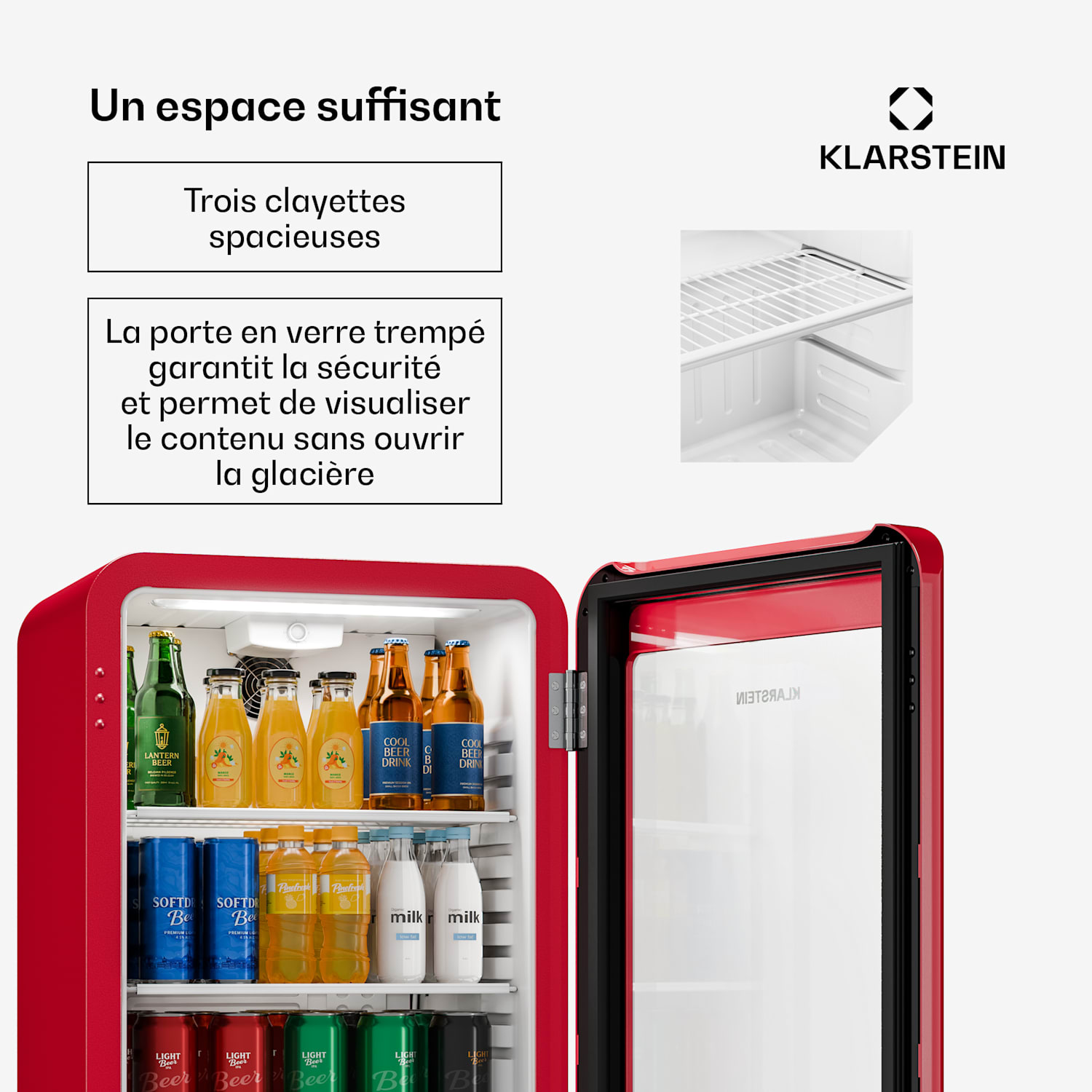 Audrey Evo Réfrigérateur à boissons | 72 x 38 cm | Éclairage intérieur LED | 95 W | 42 dB 93 Ltr | Crvena