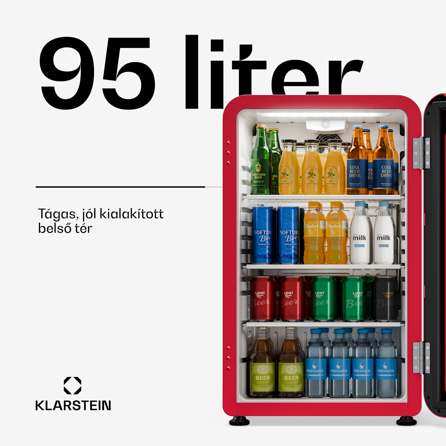 Audrey Evo italhűtő | 72 x 38 cm | LED belső világítás | 95 W | 42 dB 93 Ltr | Piros