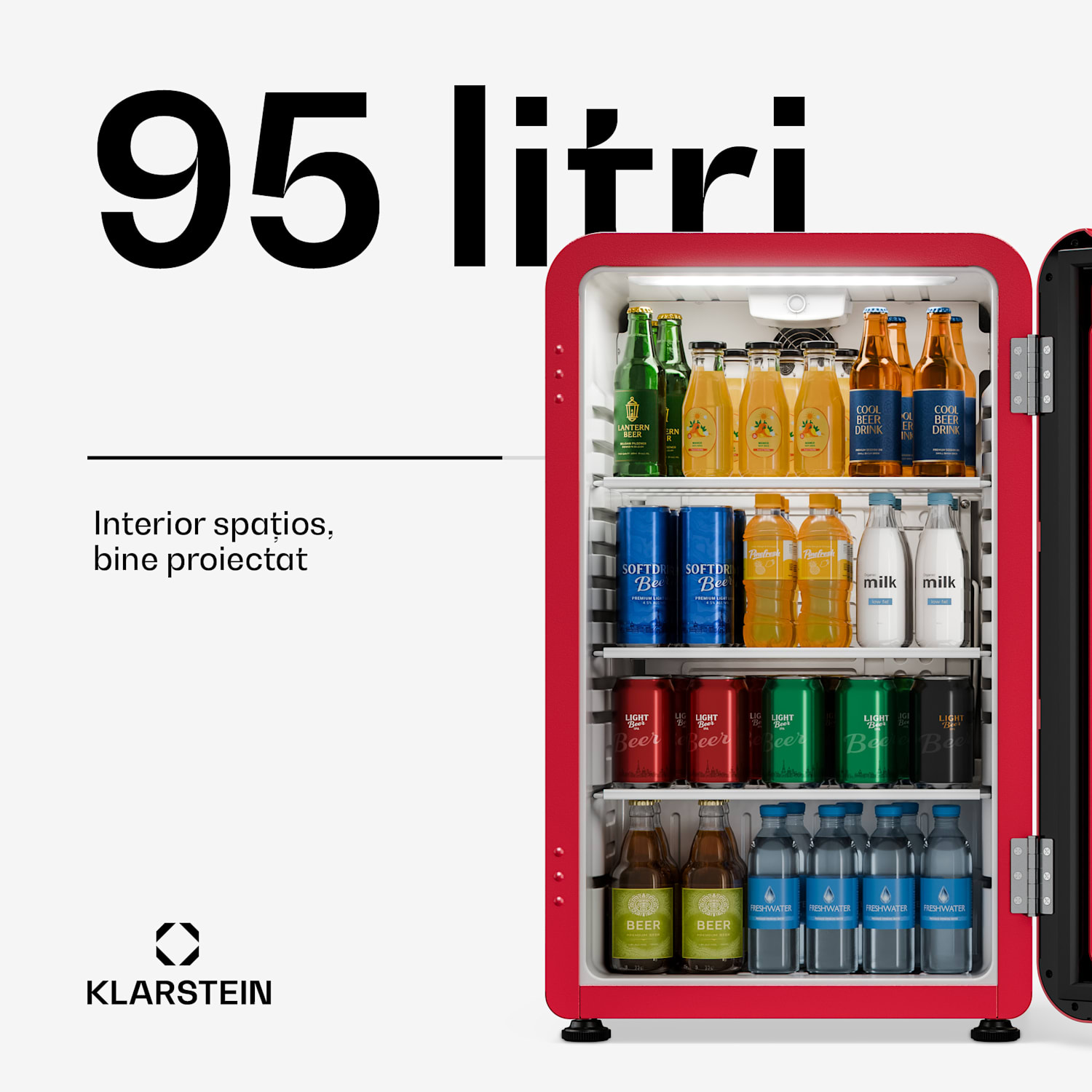 Frigider pentru băuturi Audrey Evo | 72 x 38 cm | iluminare interioară LED | 95 W | 42 dB 93 Ltr | Roșu