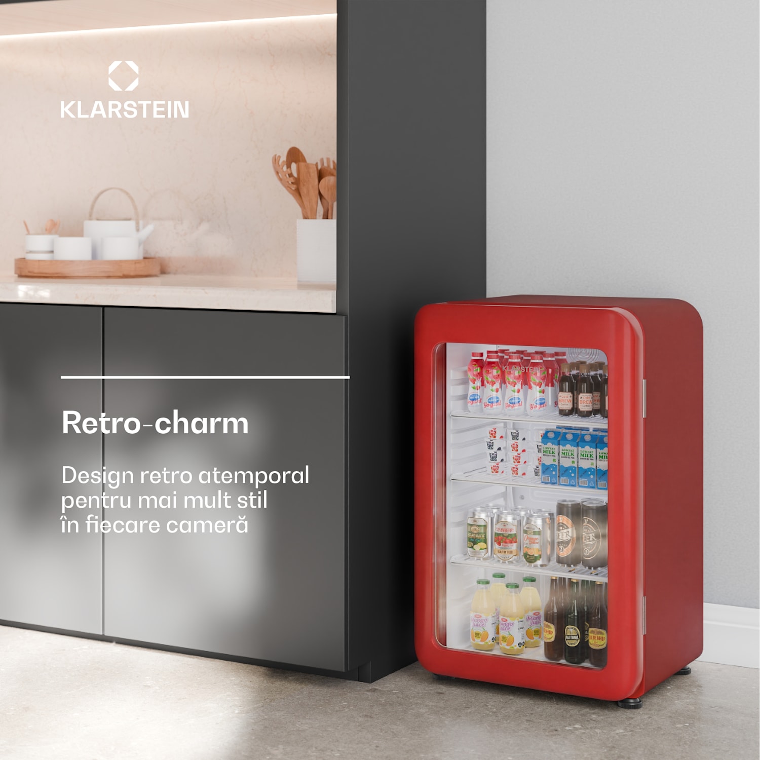 Frigider pentru băuturi Audrey Evo | 72 x 38 cm | iluminare interioară LED | 95 W | 42 dB 93 Ltr | Roșu