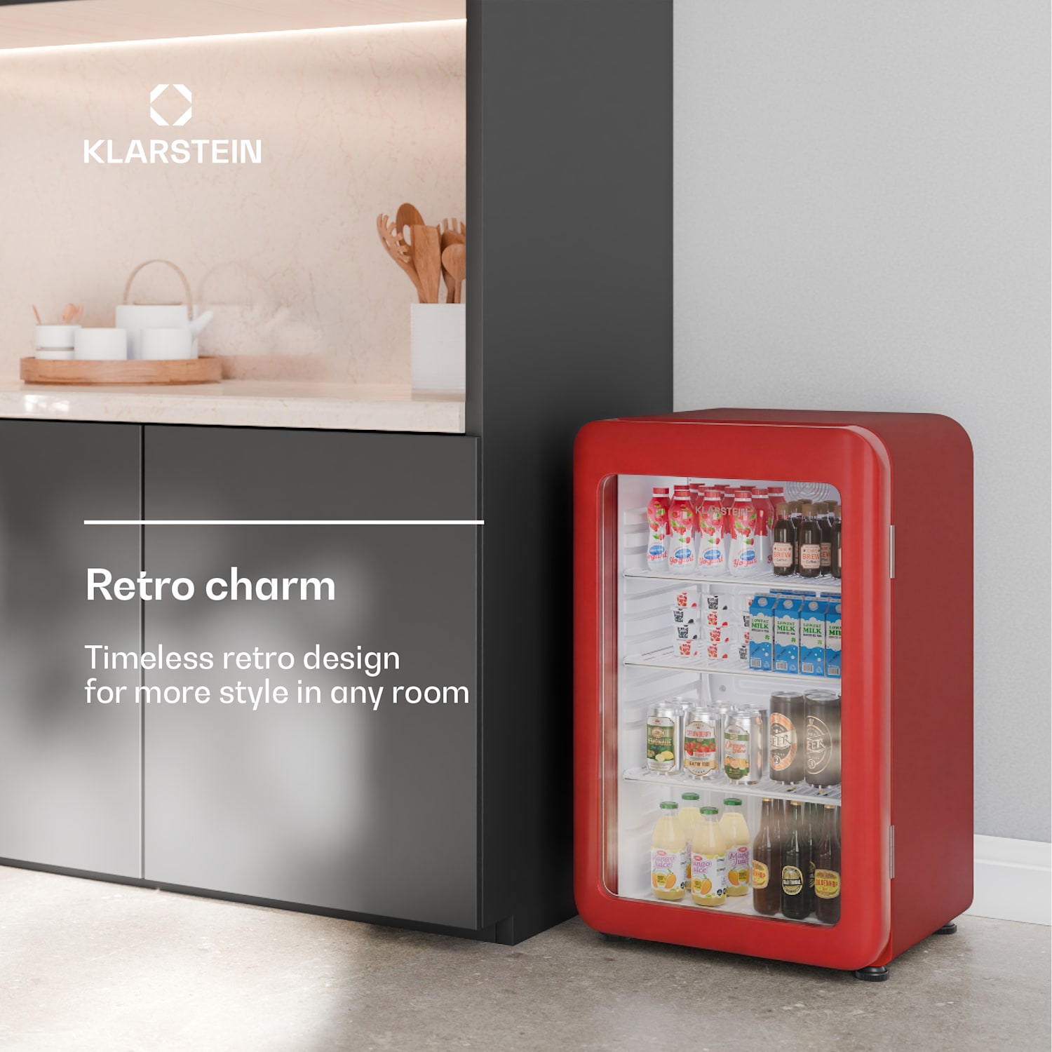 Audrey Evo -juomajääkaappi | 72 x 38 cm | LED-sisävalaistus | 95 W | 42 dB 93 Ltr | Punainen