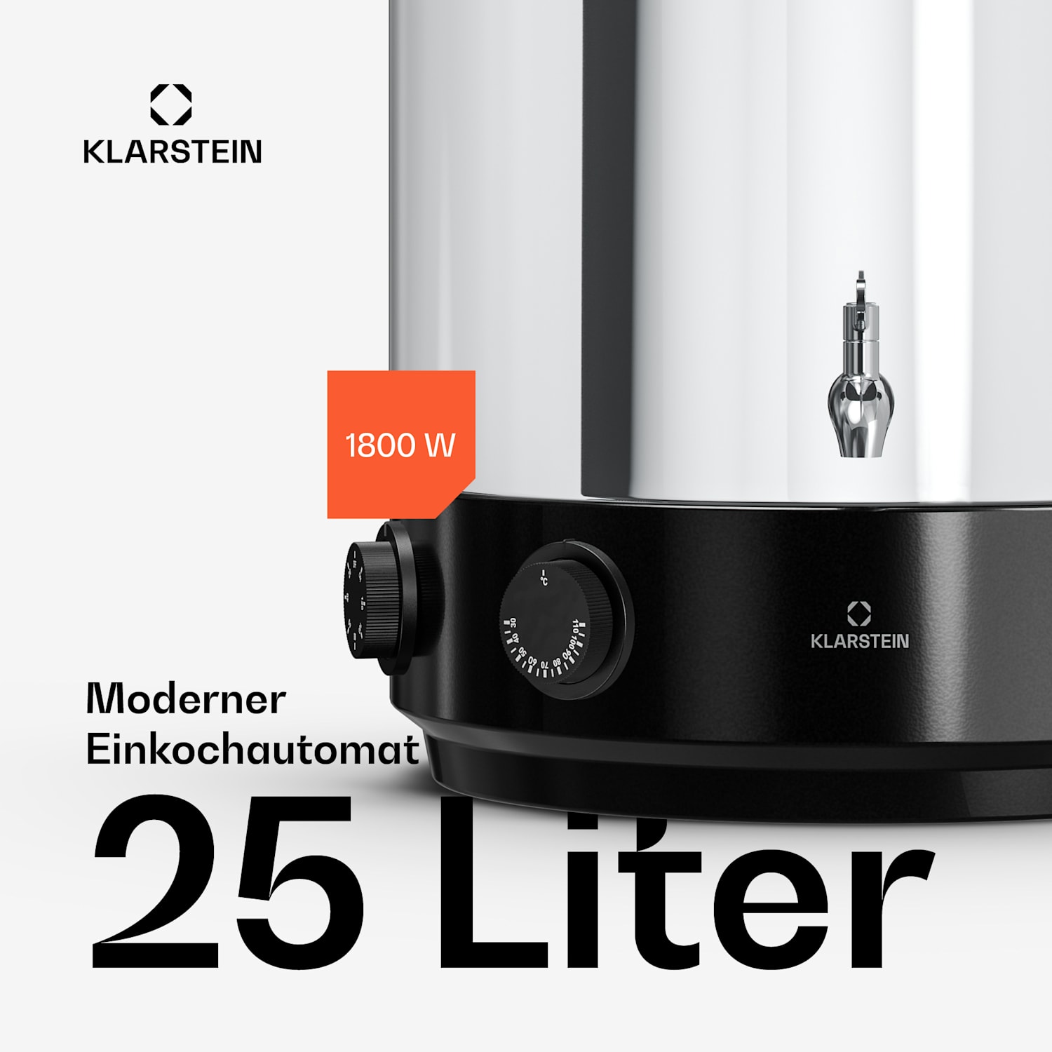 Biggie - Pentola per conserve e vin brulé | 25 litri | 30-110 °C | 1800 W | Acciaio inox 25 L | Meccanico | Argento