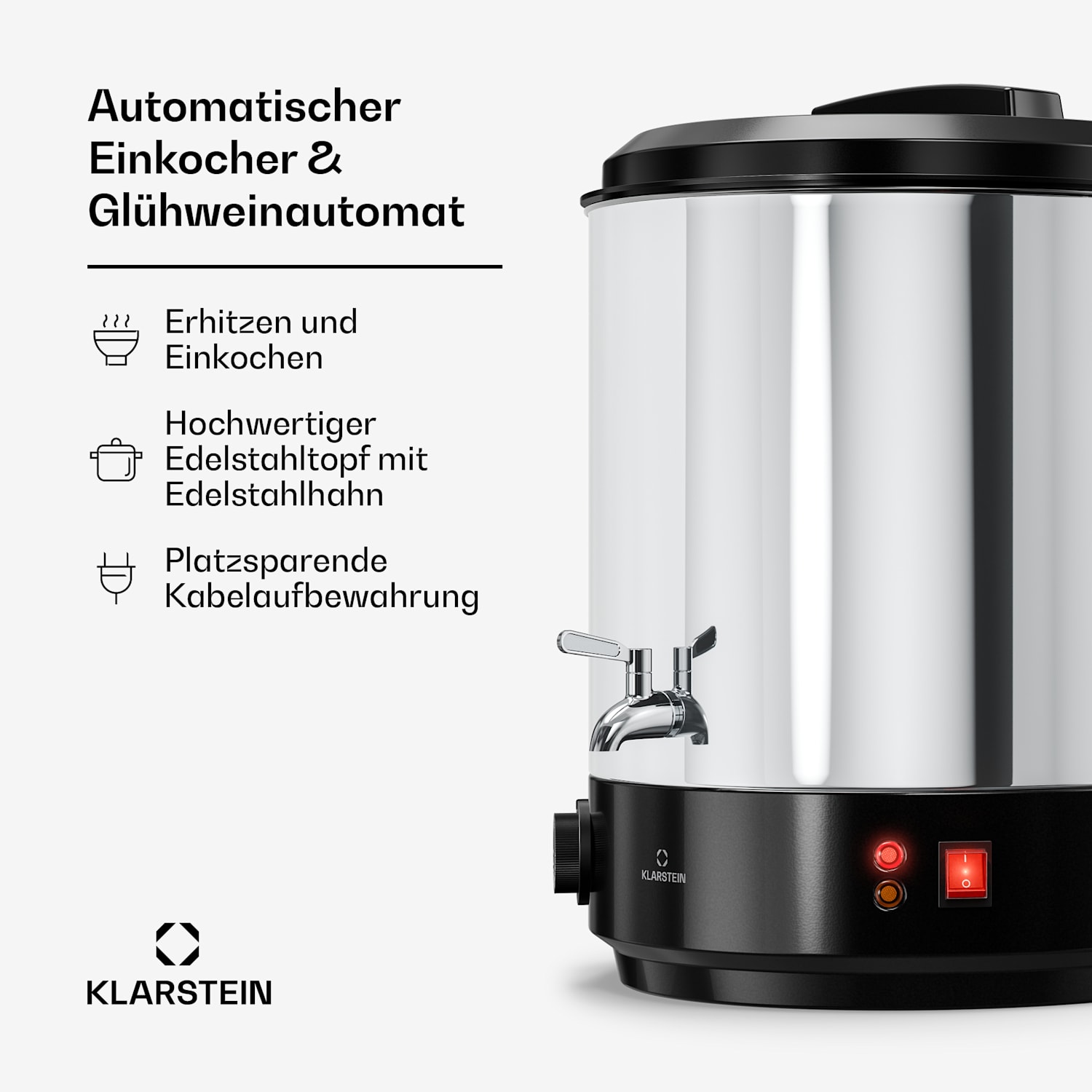 Biggie - Pentola per conserve e vin brulé | 25 litri | 30-110 °C | 1800 W | Acciaio inox 25 L | Meccanico | Argento