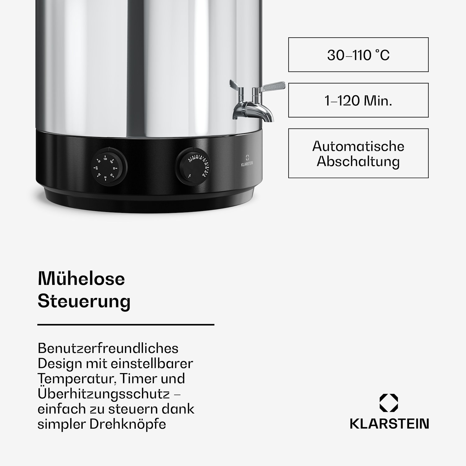 Biggie - Pentola per conserve e vin brulé | 25 litri | 30-110 °C | 1800 W | Acciaio inox 25 L | Meccanico | Argento