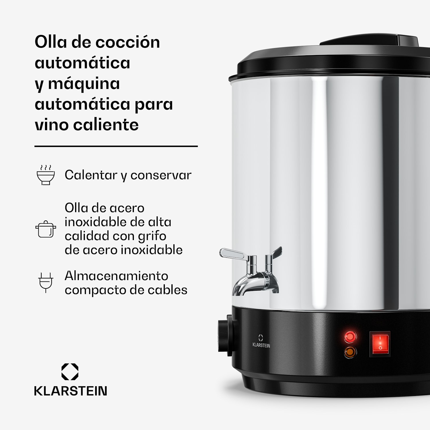 Olla automática eléctrica y dispensador de vino caliente Biggie | 25 litros | 30-110 °C | 1800 W | acero inoxidable 25 L | Mecánico | Plata