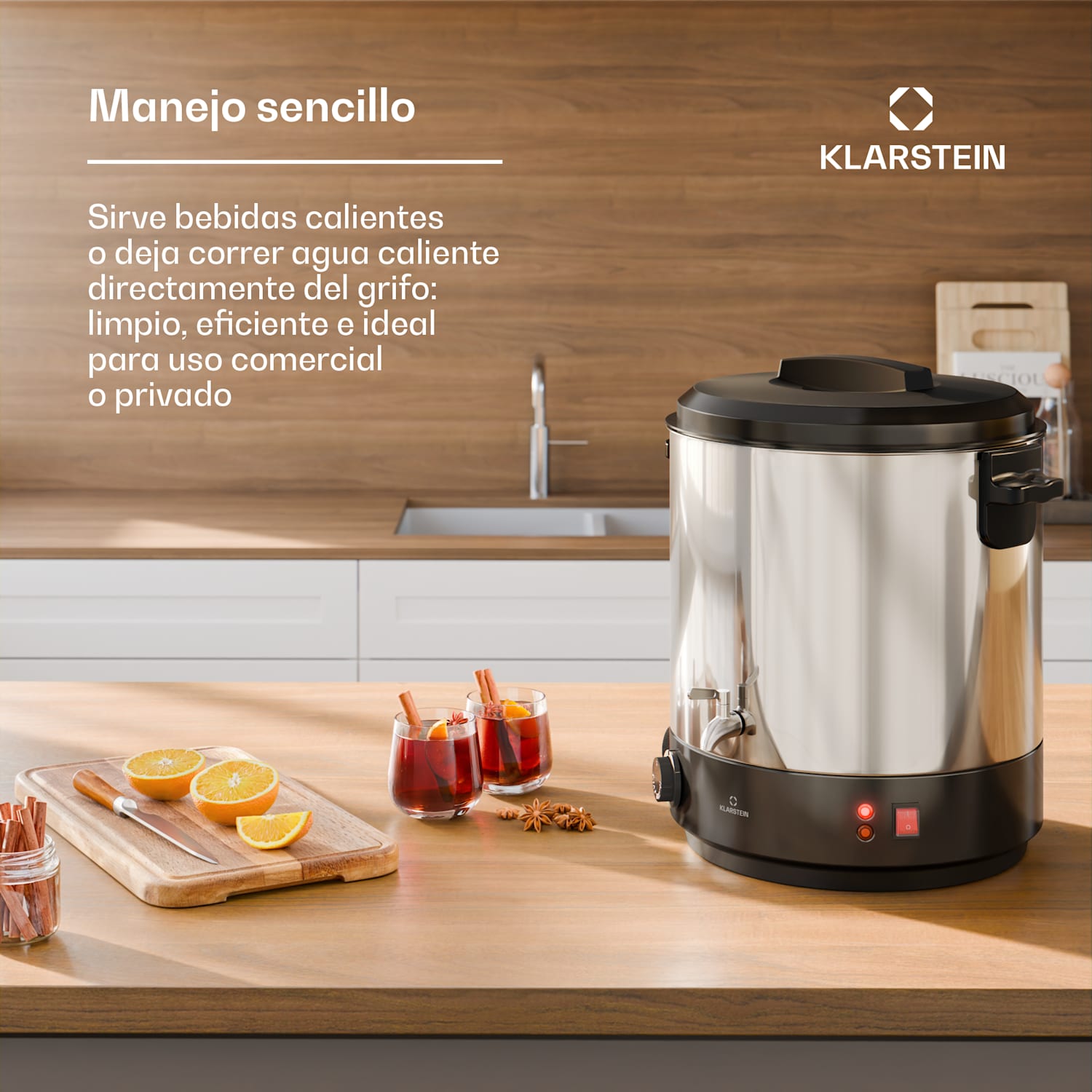 Olla automática eléctrica y dispensador de vino caliente Biggie | 25 litros | 30-110 °C | 1800 W | acero inoxidable 25 L | Mecánico | Plata