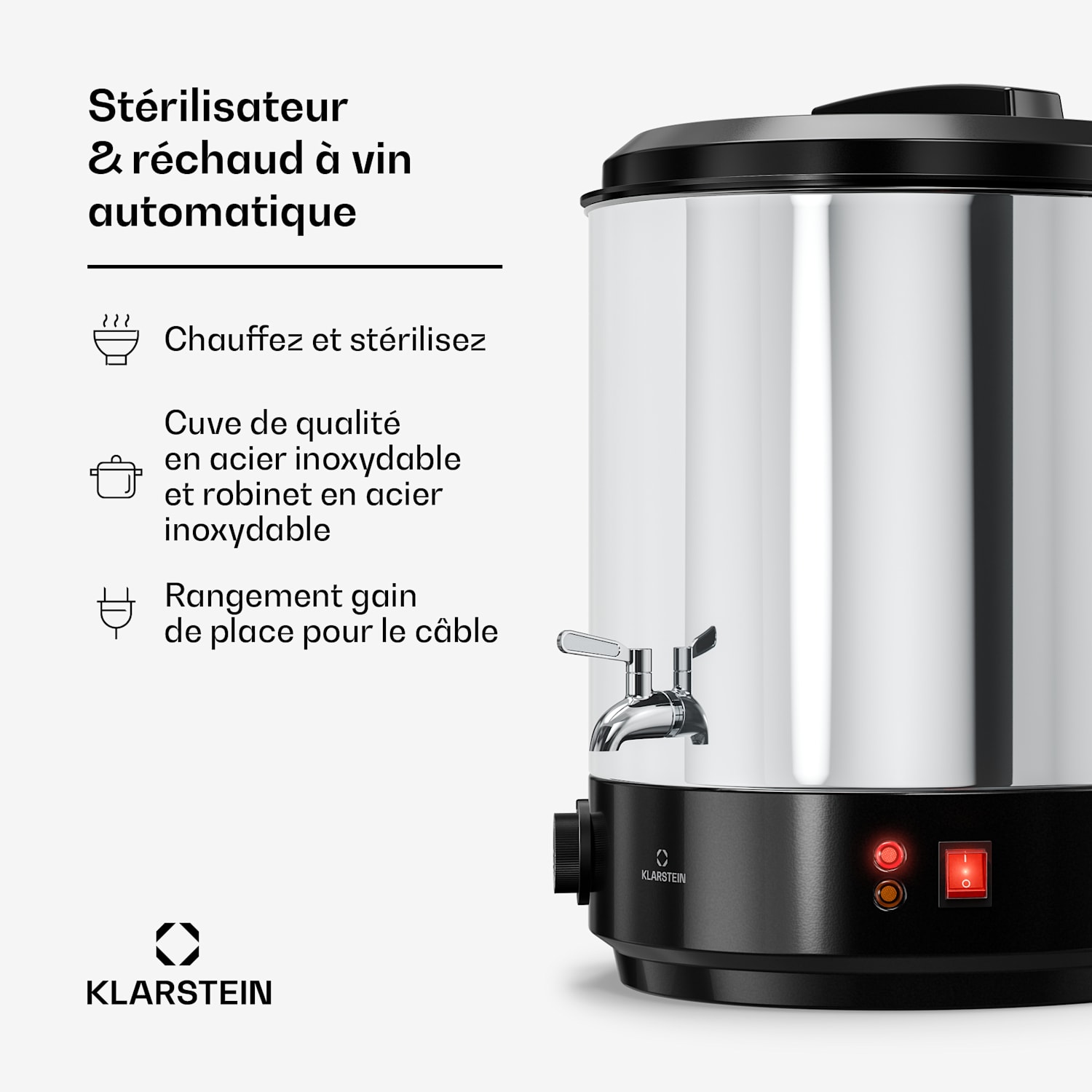 Biggie weck- en glühweinketel | 25 liter | 30–110 °C | 1800 W | roestvrij staal 25 L | Monteur | Zilver
