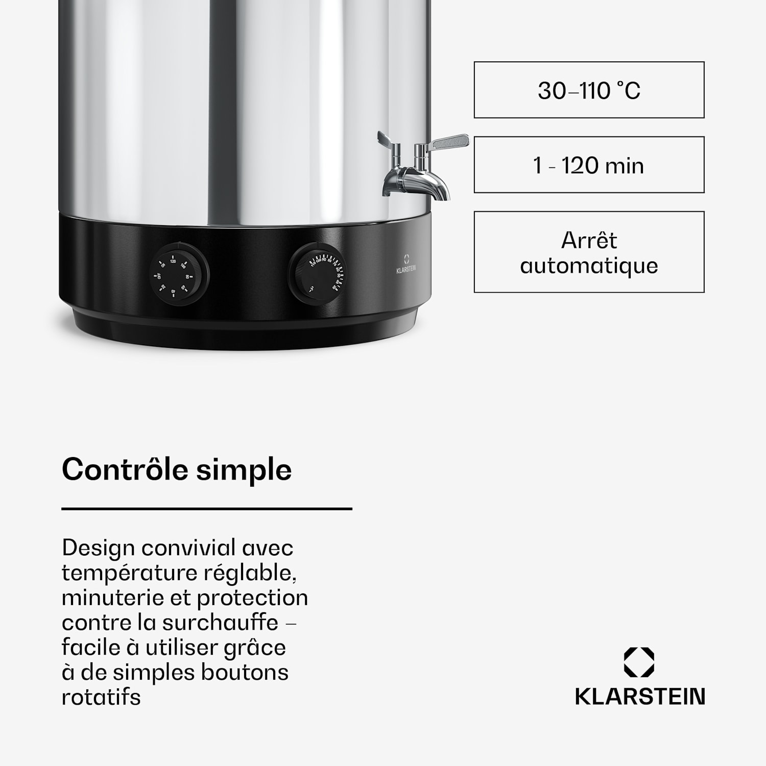 Biggie weck- en glühweinketel | 25 liter | 30–110 °C | 1800 W | roestvrij staal 25 L | Monteur | Zilver