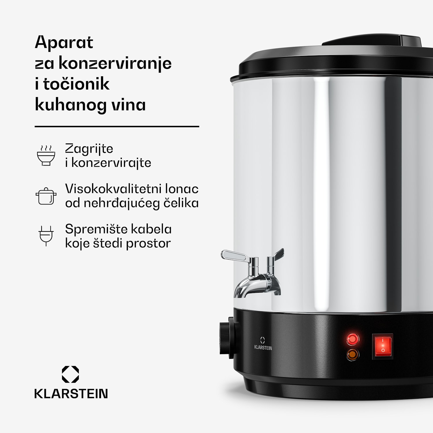 Biggie aparat za kuhanje i zagrijavanje kuhanog vina | 25 litara | 30-110 °C | 1800 W | nehrđajući čelik 25 L | Mehaničar | Srebro