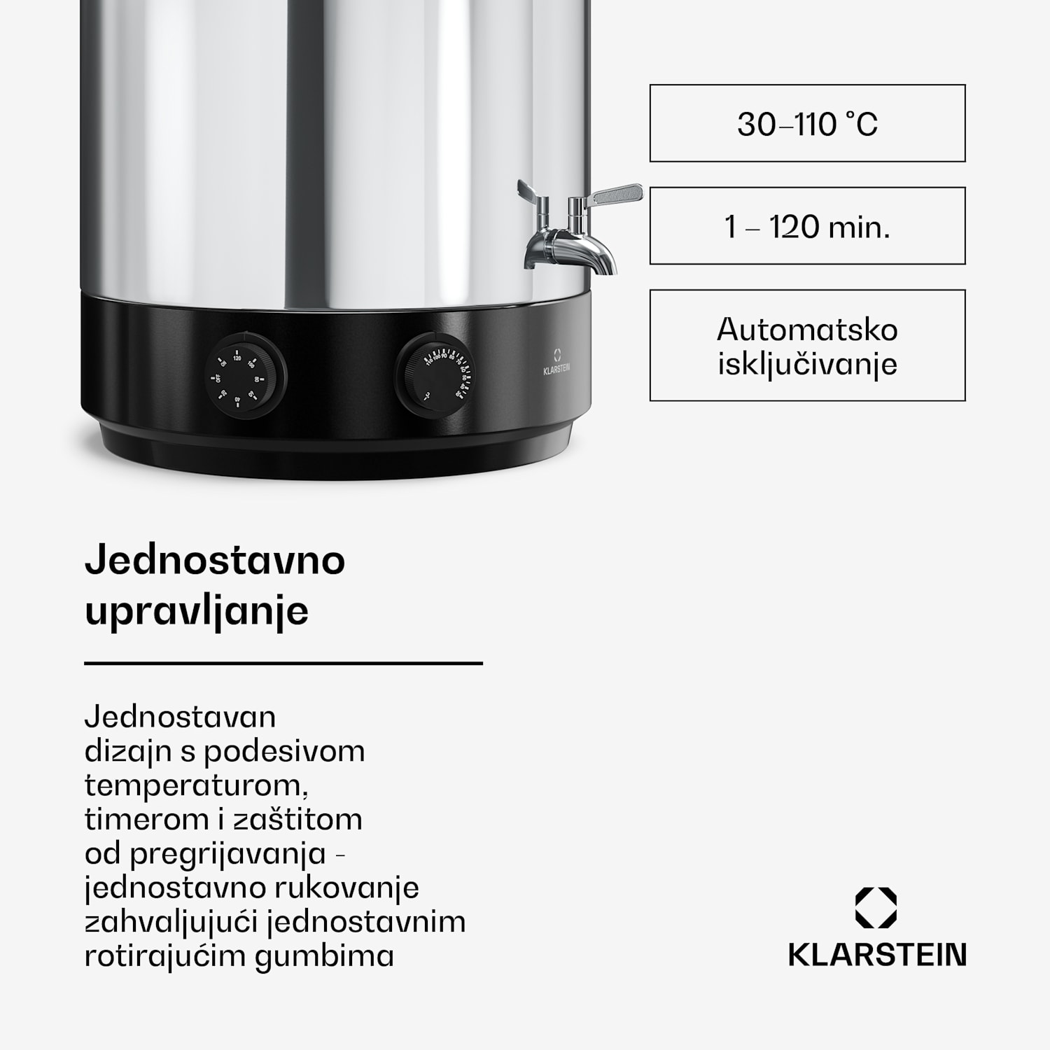 Biggie aparat za kuhanje i zagrijavanje kuhanog vina | 25 litara | 30-110 °C | 1800 W | nehrđajući čelik 25 L | Mehaničar | Srebro