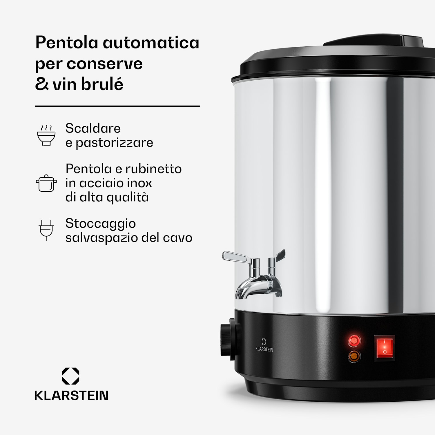 Biggie - Pentola per conserve e vin brulé | 25 litri | 30-110 °C | 1800 W | Acciaio inox 25 L | Meccanico | Argento