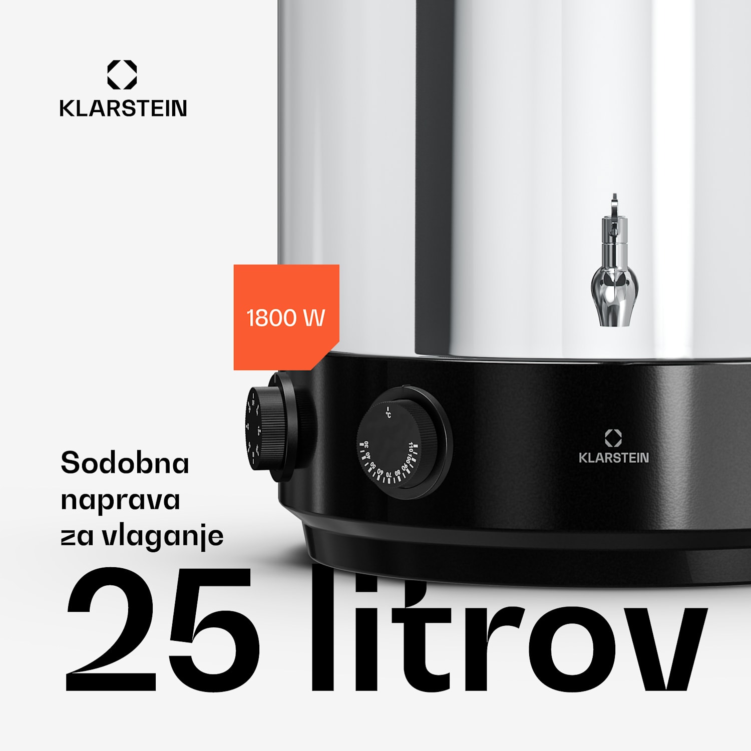 Biggie aparat za vlaganje in kuhanje kuhanega vina | 25 litrov | 30-110 °C | 1800 W | Nerjaveče jeklo 25 L | Mehanik | Srebrna