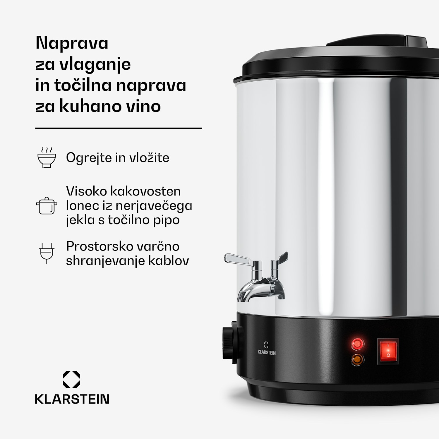 Biggie aparat za vlaganje in kuhanje kuhanega vina | 25 litrov | 30-110 °C | 1800 W | Nerjaveče jeklo 25 L | Mehanik | Srebrna