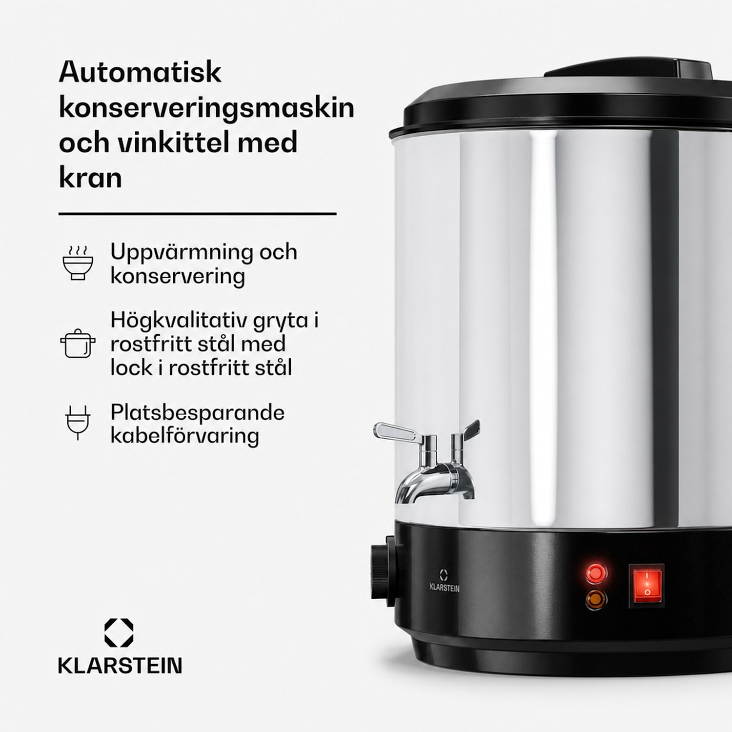 Biggie konserverings- och glöggautomat | 25 liter | 30-110 °C | 1800 W | Rostfritt stål 25 L | Mekaniker | Silver