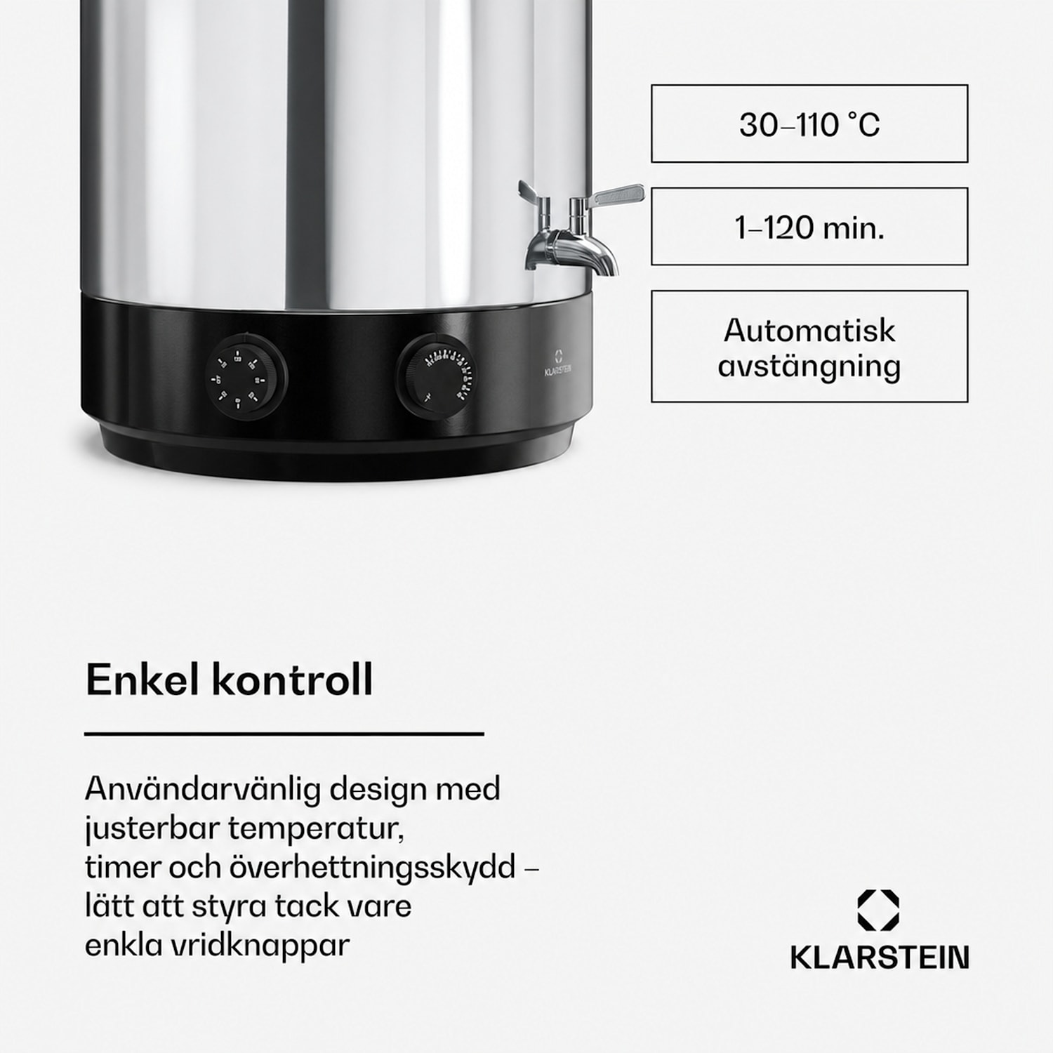 Biggie konserverings- och glöggautomat | 25 liter | 30-110 °C | 1800 W | Rostfritt stål 25 L | Mekaniker | Silver