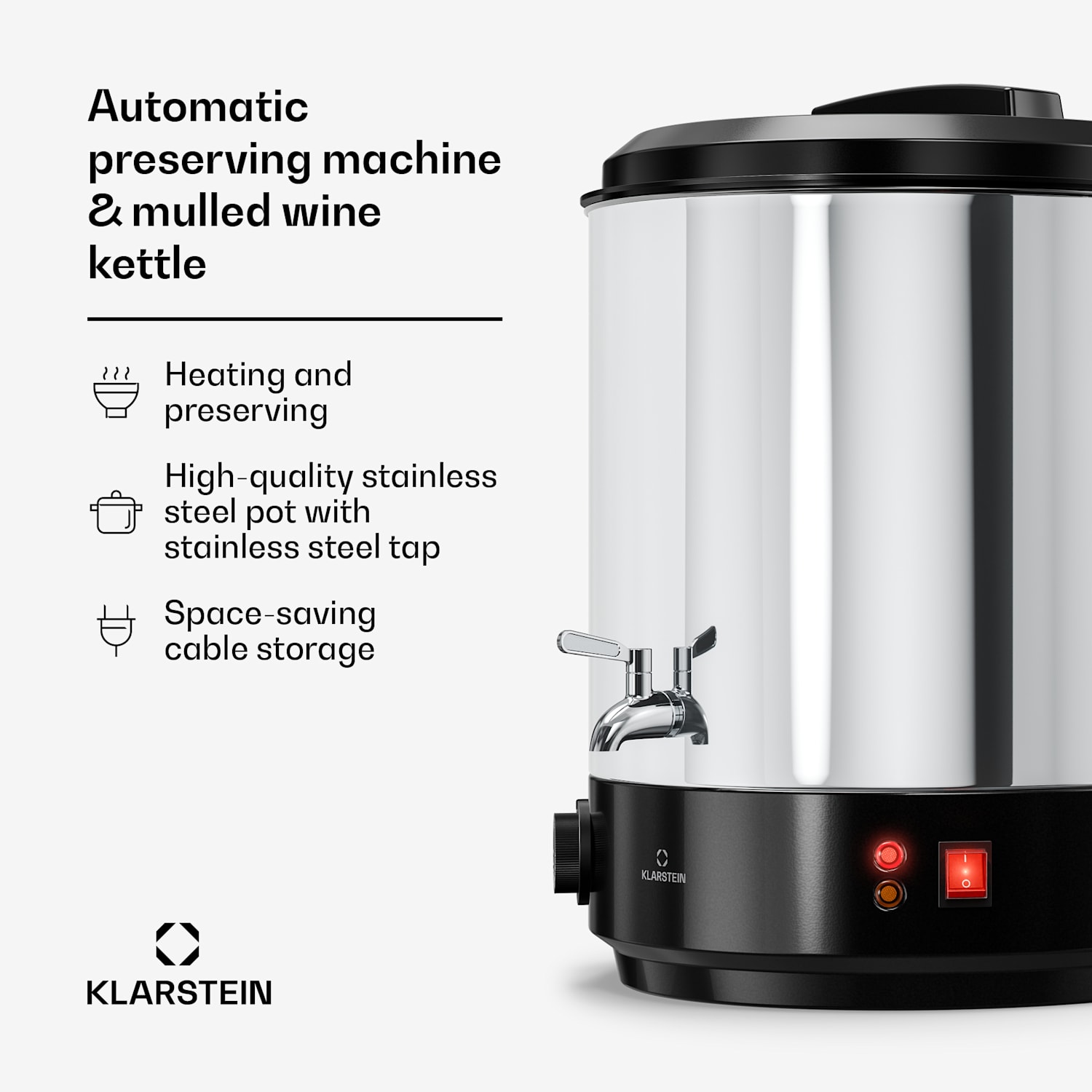Máquina para conservas e vinho quente Biggie | 25 litros | 30-110 °C | 1800 W | aço inoxidável 25 L | Mecânico | Prateado