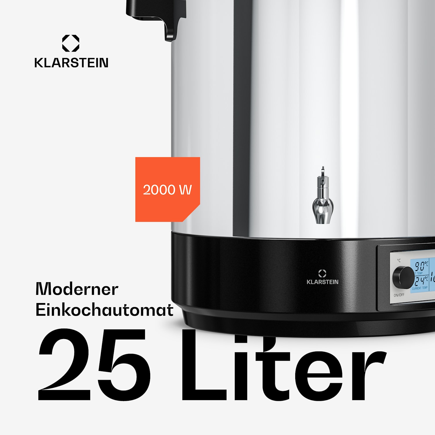 Biggie Distributeur de vin chaud et stérilisateur | 25 litres | 30-100 °C | 2000 W | Acier inoxydable 25 L | Numérique | Argent