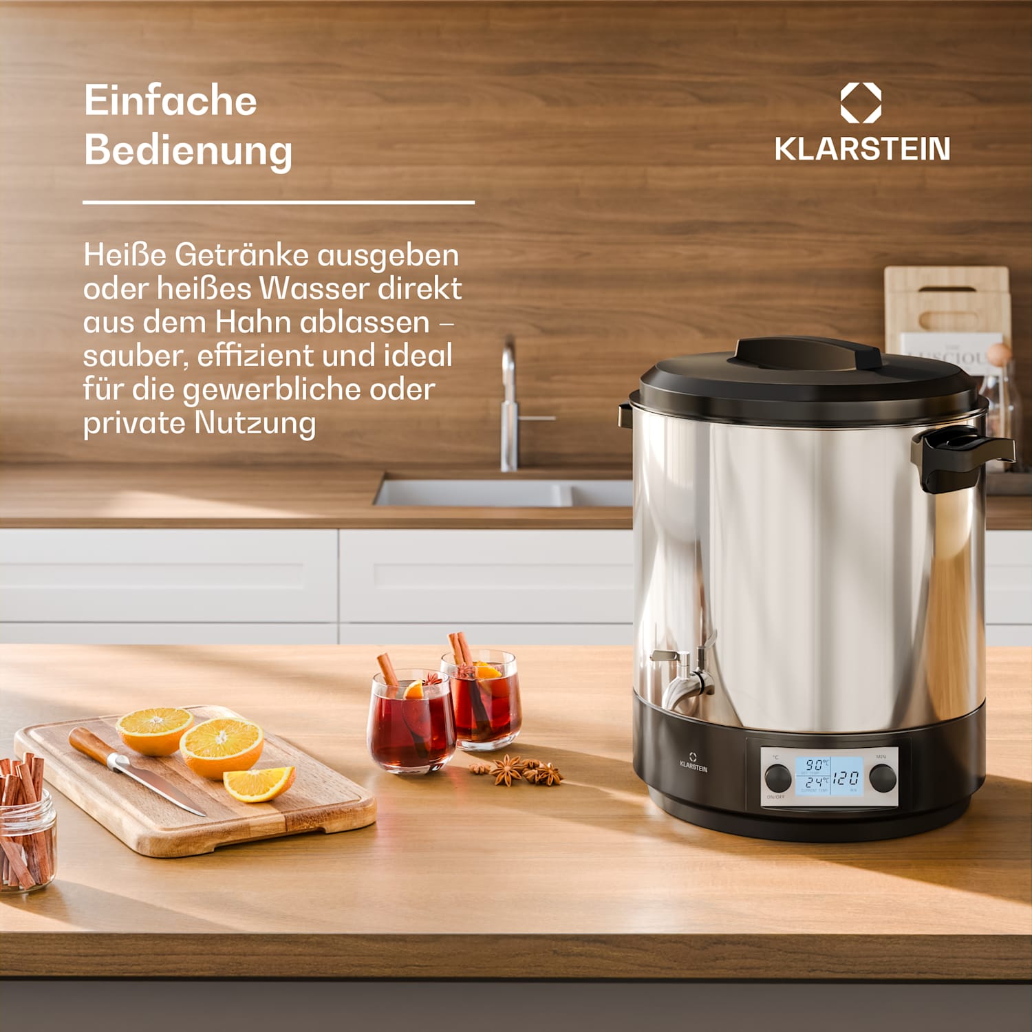 Biggie Distributeur de vin chaud et stérilisateur | 25 litres | 30-100 °C | 2000 W | Acier inoxydable 25 L | Numérique | Argent