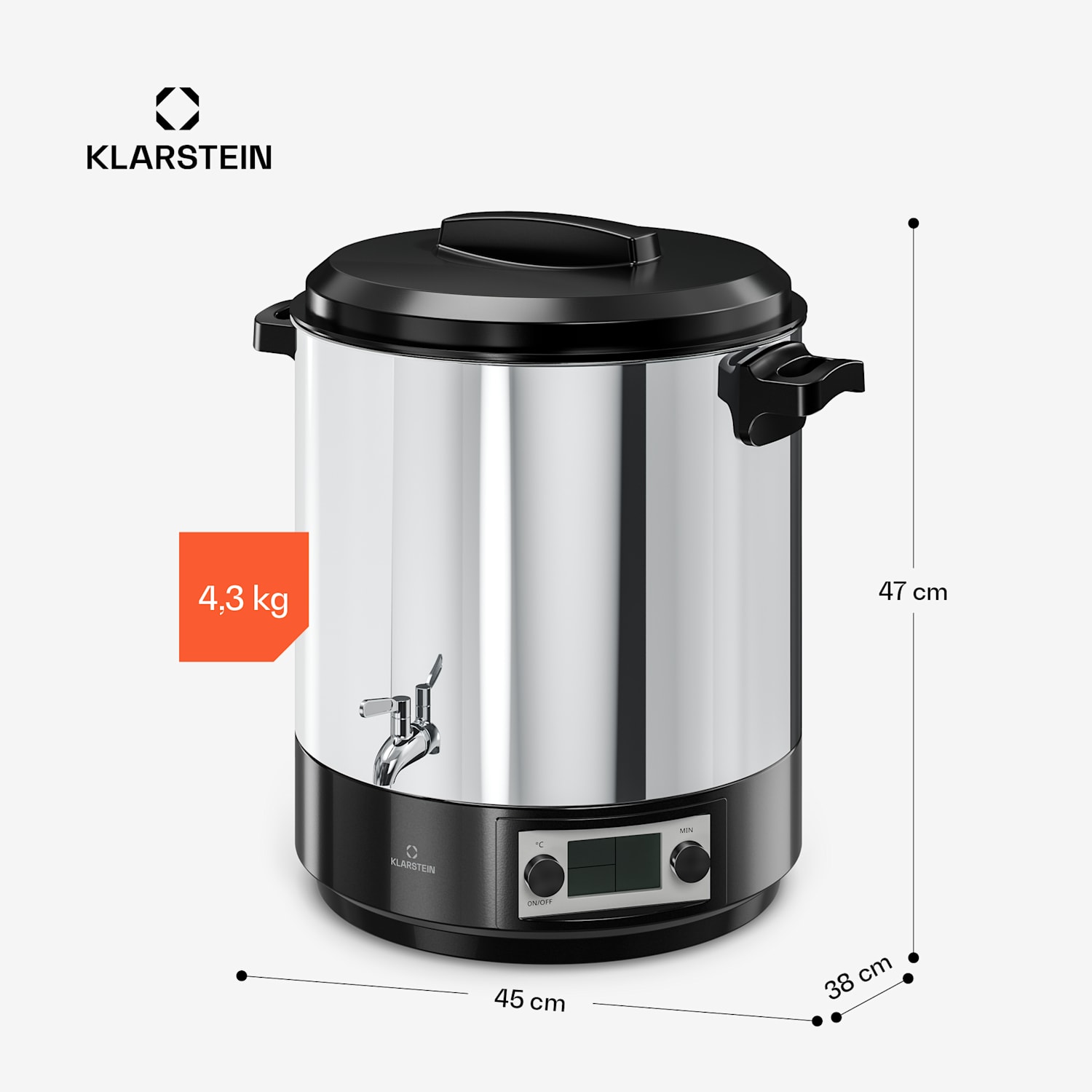 Olla automática eléctrica y dispensador de vino caliente Biggie | 25 litros | 30-100 °C | 2000 W | acero inoxidable 25 L | Digital | Plata